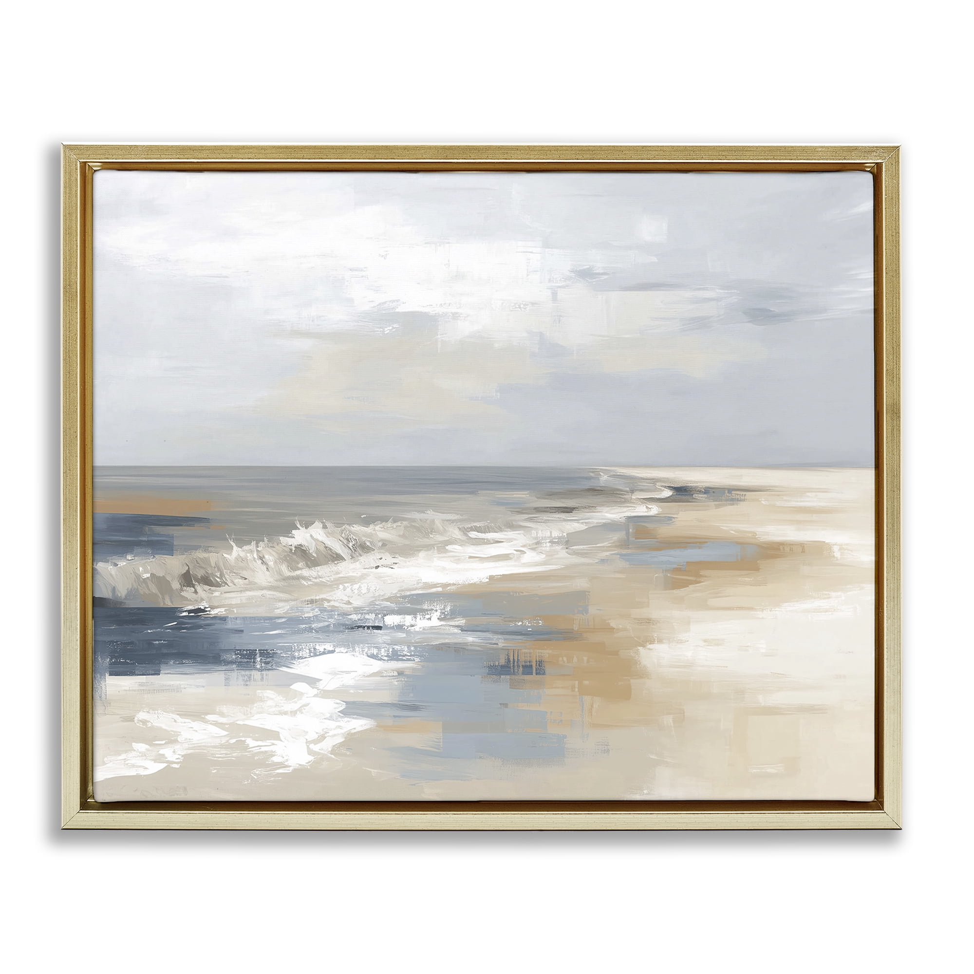 Stupell Industries Tranquil Beach in Neutrals Gold Framed Floater Canvas Wall Art, design by Kim Curinga