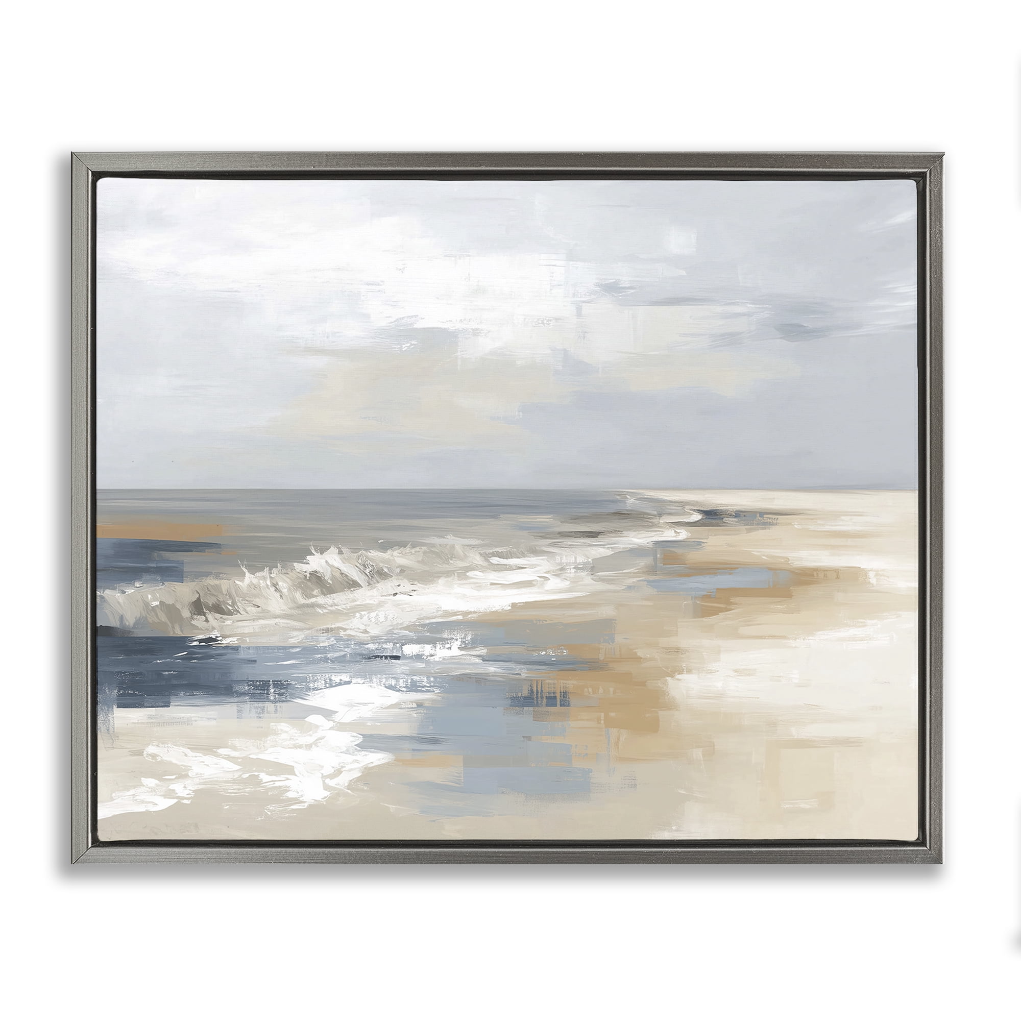 Stupell Industries Tranquil Beach in Neutrals Gray Framed Floater Canvas Wall Art, design by Kim Curinga