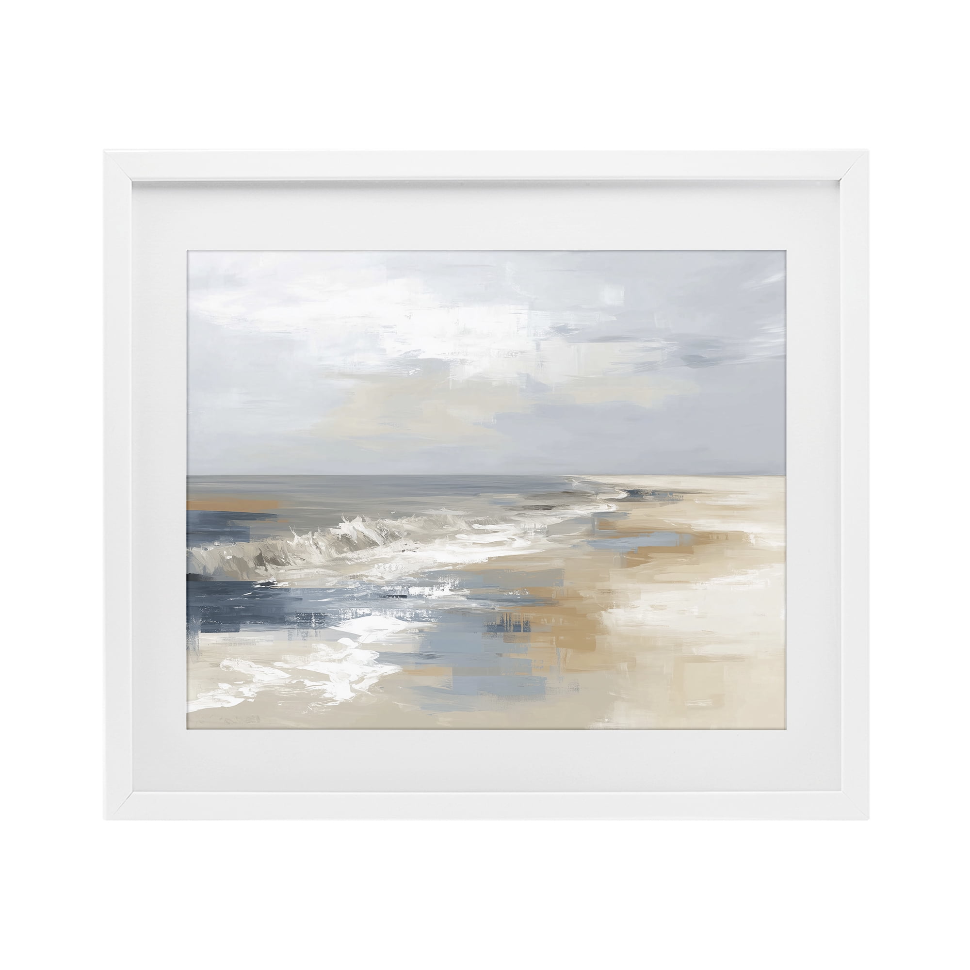 Stupell Industries Tranquil Beach in Neutrals White Framed Print Under Glass, design by Kim Curinga