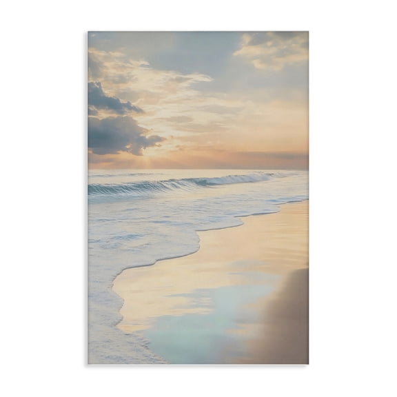 Stupell Industries Tranquil Beach with Sunset Reflection Landscape & Nature Photography Wrapped Canvas Canvas Art Print Wall Art, 16 x 24