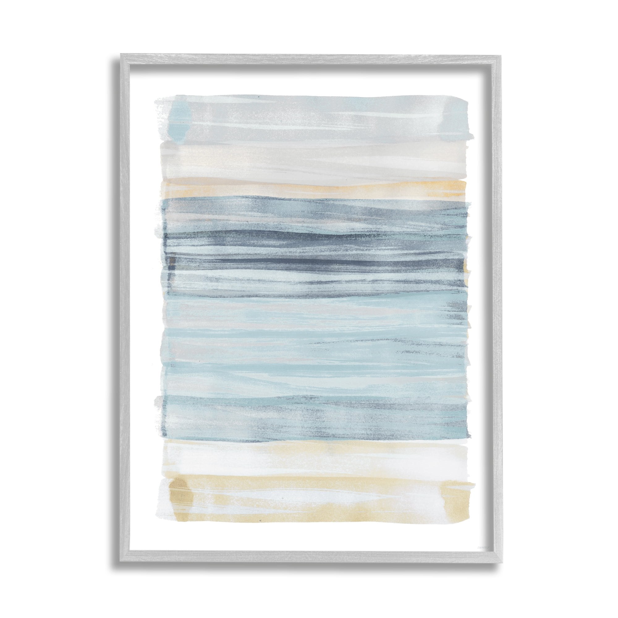 Tranquil Blue Beige Stripes Pattern Casual Painting Abstract Painting Framed Art Print Wall Art