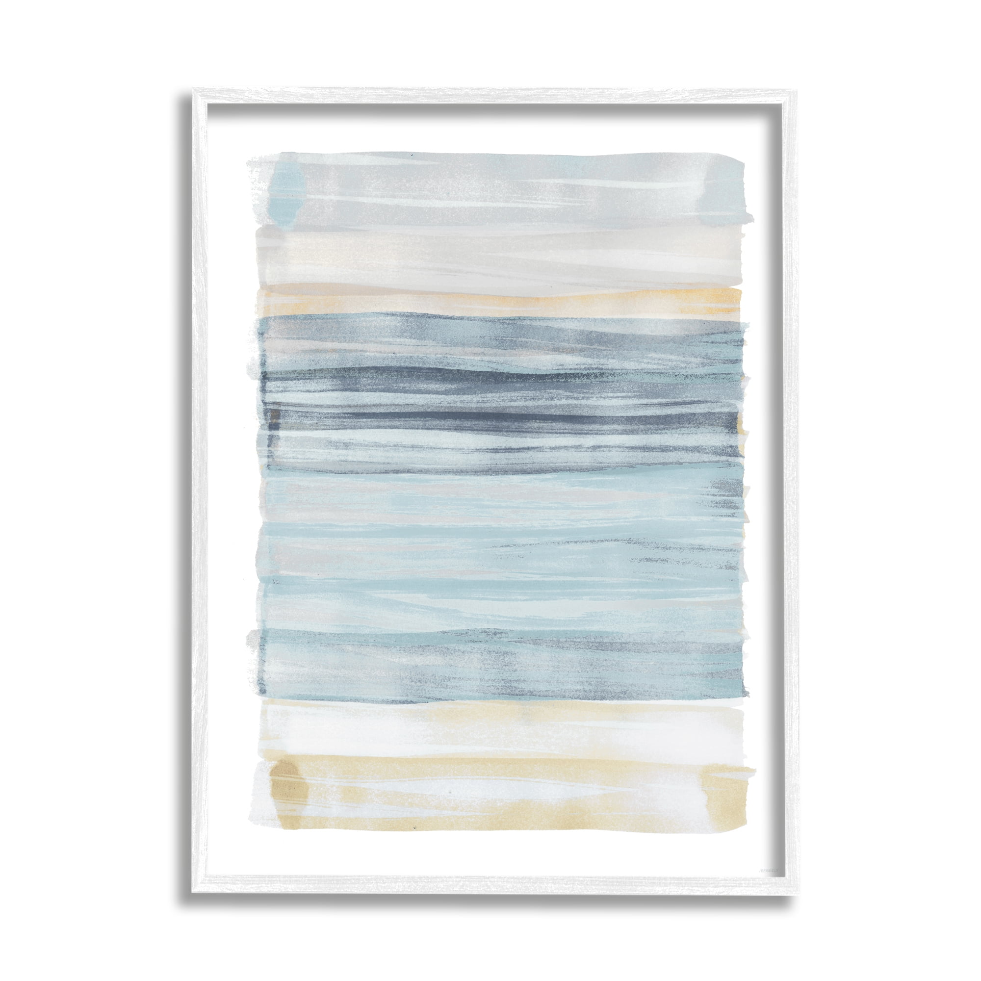 Stupell Industries Tranquil Blue Beige Stripes Pattern Casual Painting Framed Wall Art, 24 x 30, Design by Dan Meneely