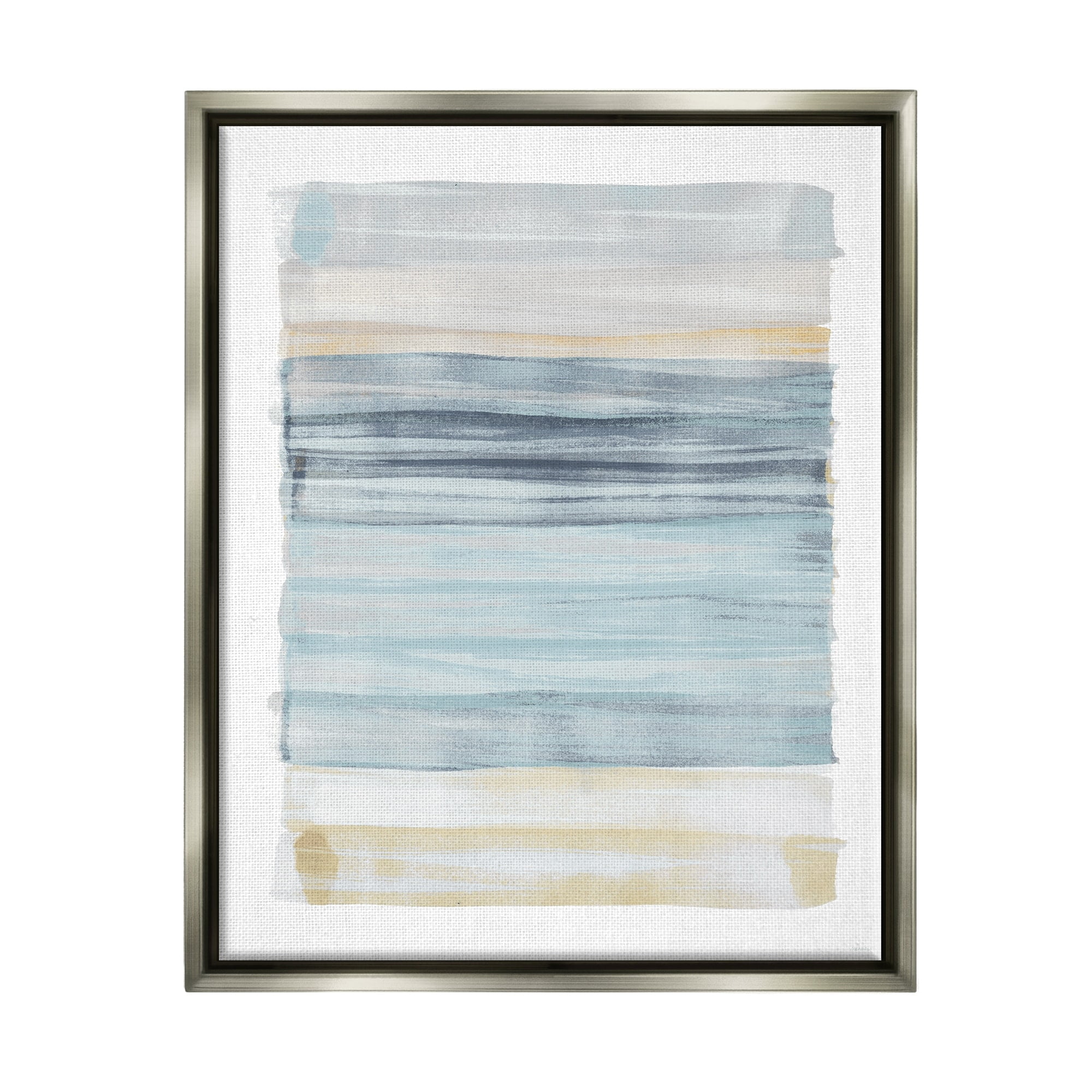 Stupell Industries Tranquil Blue Beige Stripes Pattern Casual Painting Luster Gray Framed Floating Canvas Wall Art, 24x30, by Dan Meneely