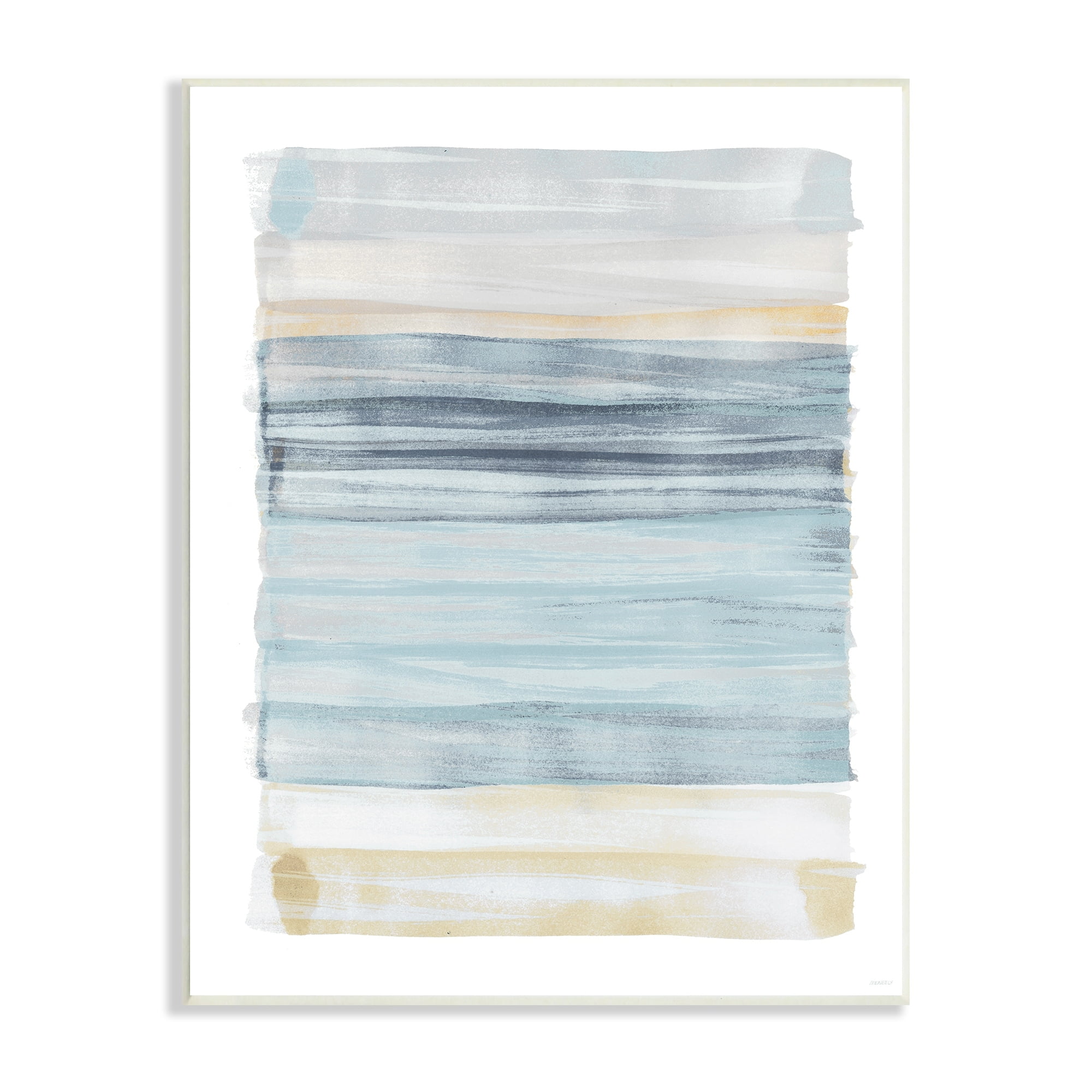 Tranquil Blue and Beige Stripes Pattern Wood Wall Art, 13 x 19