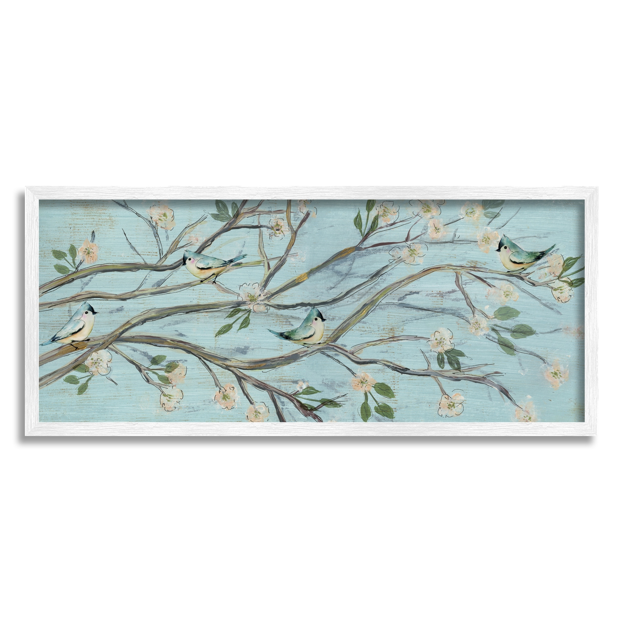 Stupell Industries Tranquil Blue Birds Cherry Blossom Tree Branch , 30 x 13, Design by Susan Jill