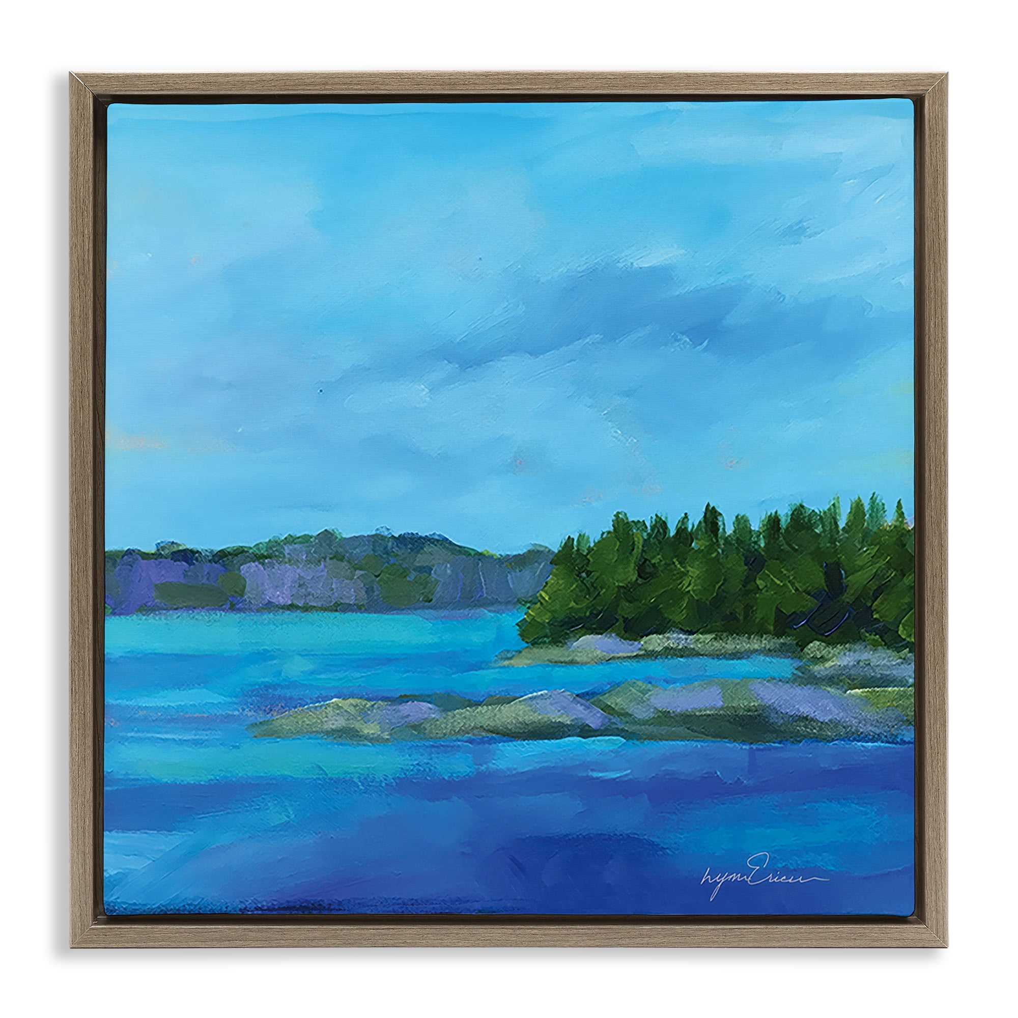 Stupell Industries Tranquil Blue Cove Brown Framed Floater Canvas Wall Art, design by Lynn Ericson Fine Art