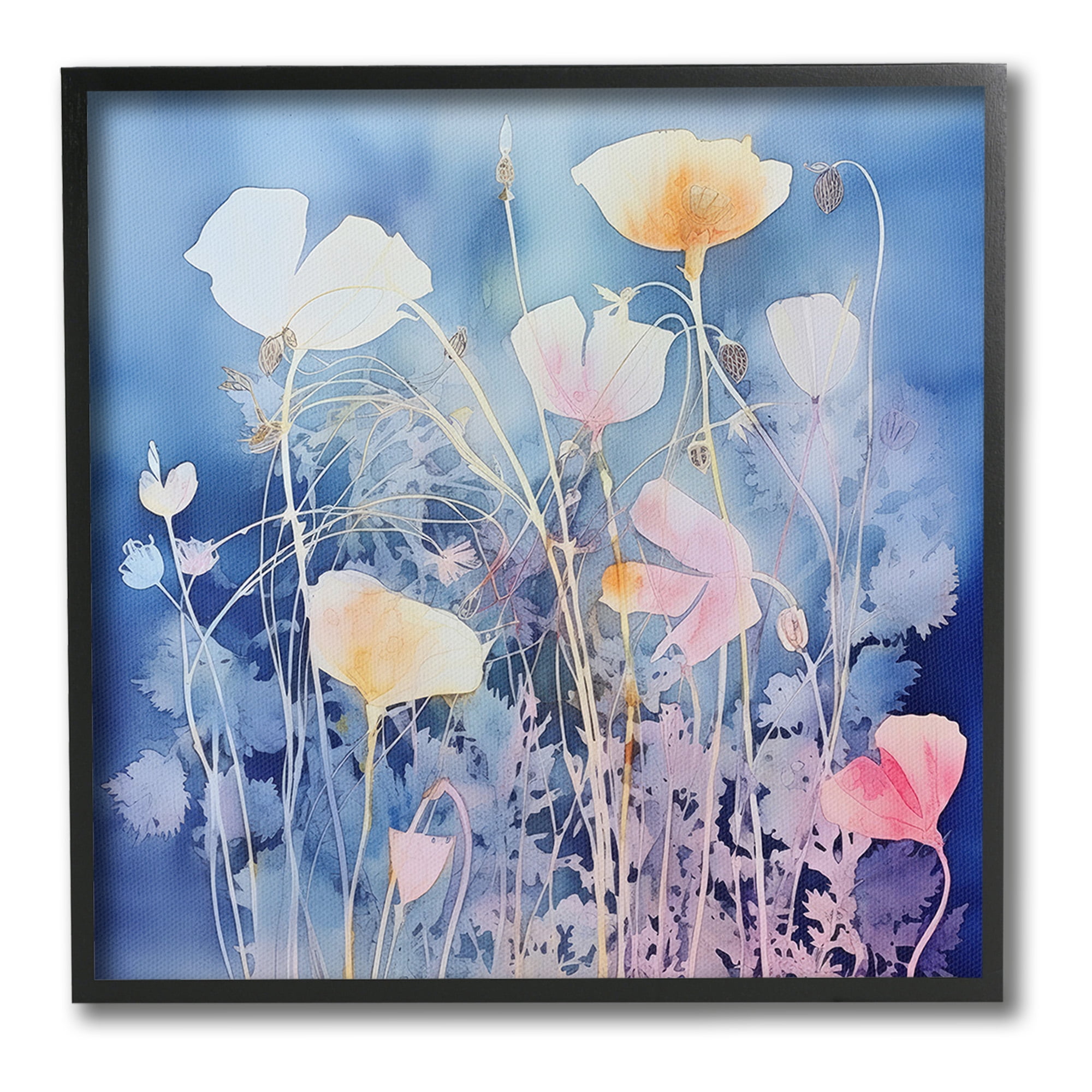 Stupell Industries Tranquil Blue Florals Botanical & Floral Painting Black Framed Art Print Wall Art, 12 x 12
