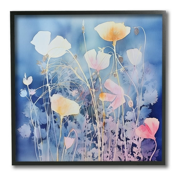 Stupell Industries Tranquil Blue Florals Botanical & Floral Painting Black Framed Art Print Wall Art, 24 x 24