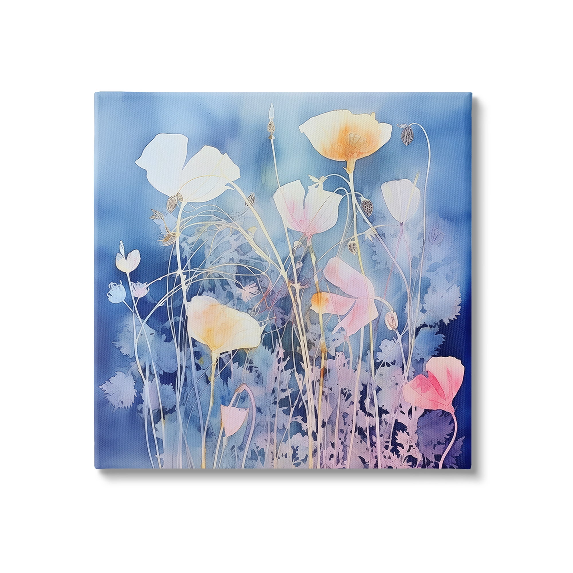 Stupell Industries Tranquil Blue Florals Botanical & Floral Painting Gallery Wrapped Canvas Art Print Wall Art, 17 x 17