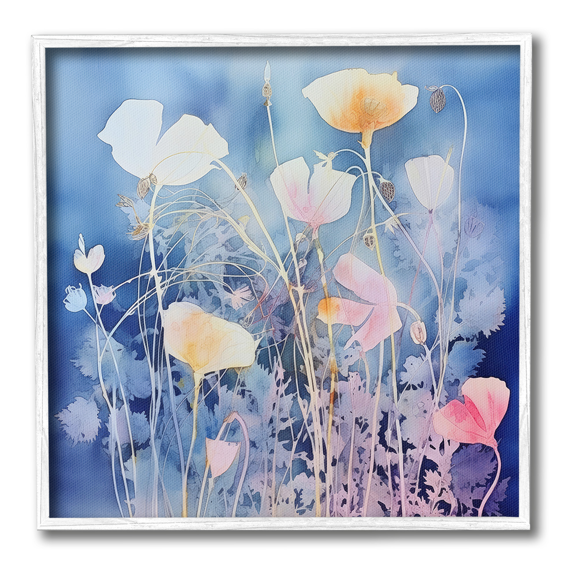Stupell Industries Tranquil Blue Florals Botanical & Floral Painting White Framed Art Print Wall Art, 17 x 17