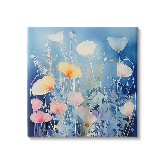 Stupell Industries Tranquil Blue Poppies Botanical & Floral Painting Gallery Wrapped Canvas Art Print Wall Art, 17 x 17