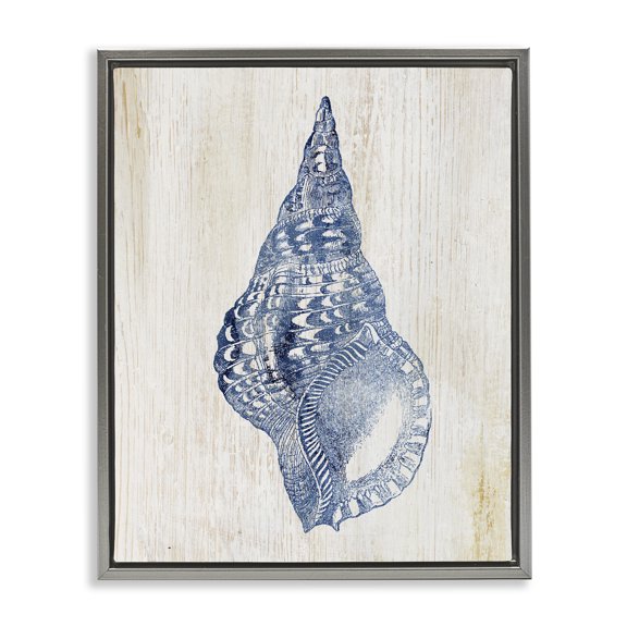 Stupell Industries Tranquil Blue Shell Animals Painting Gray Floater Framed Canvas Art Print Wall Art, 25 x 31