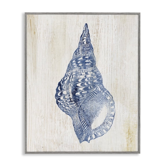 Stupell Industries Tranquil Blue Shell Animals Painting Gray Framed Art Print Wall Art, 24 x 30