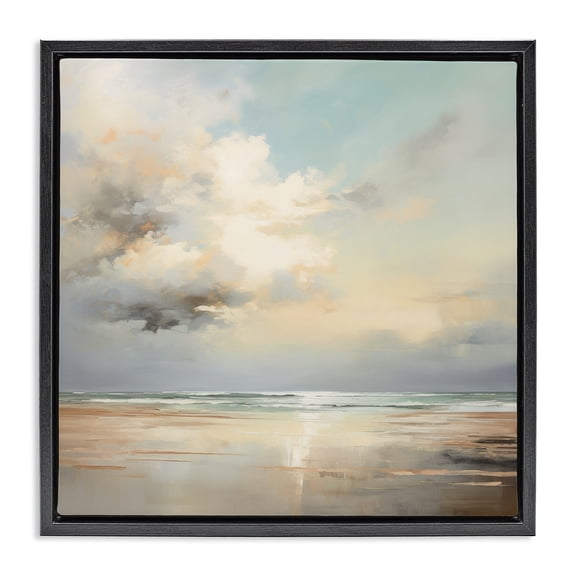 Stupell Industries Tranquil Blue Shores Black Framed Floater Canvas Wall Art design by Raymond Powers, 25 x 25
