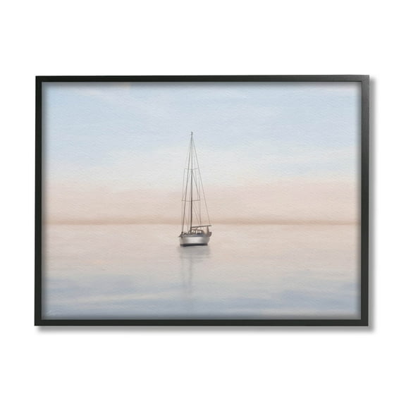 Stupell Industries Tranquil Boat Sunset Reflection Graphic Art Black Framed Art Print Wall Art, Design by Elizabeth Medley