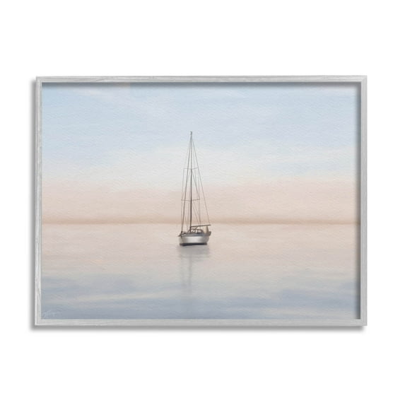 Stupell Industries Tranquil Boat Sunset Reflection Graphic Art Gray Framed Art Print Wall Art, Design by Elizabeth Medley