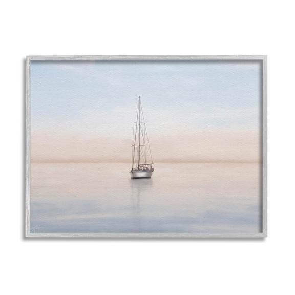 Stupell Industries Tranquil Boat Sunset Reflection Graphic Art Gray Framed Art Print Wall Art, Design by Elizabeth Medley