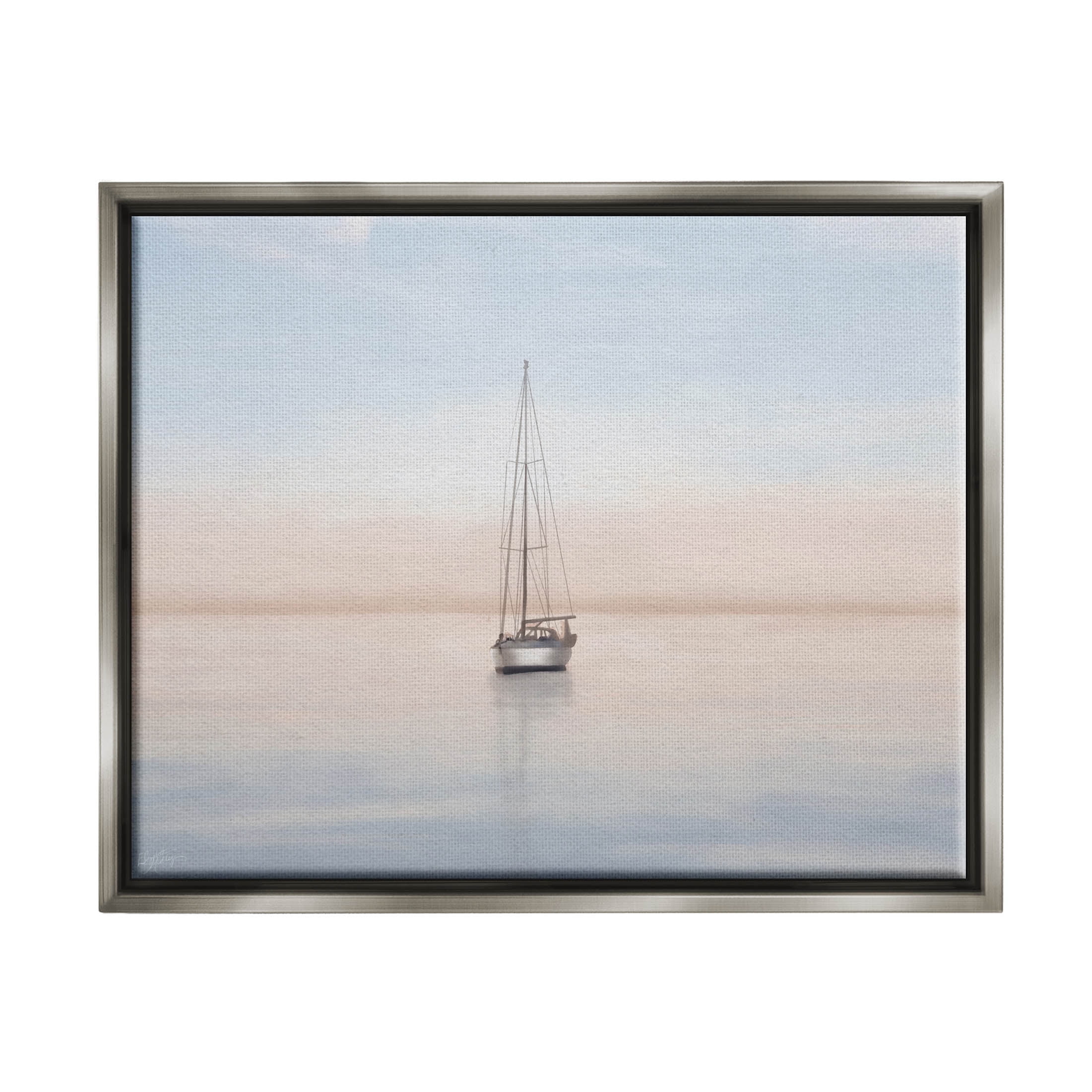 Stupell Industries Tranquil Boat Sunset Reflection Graphic Art Luster Gray Floating Framed Canvas Print Wall Art, Design by Elizabeth Medley