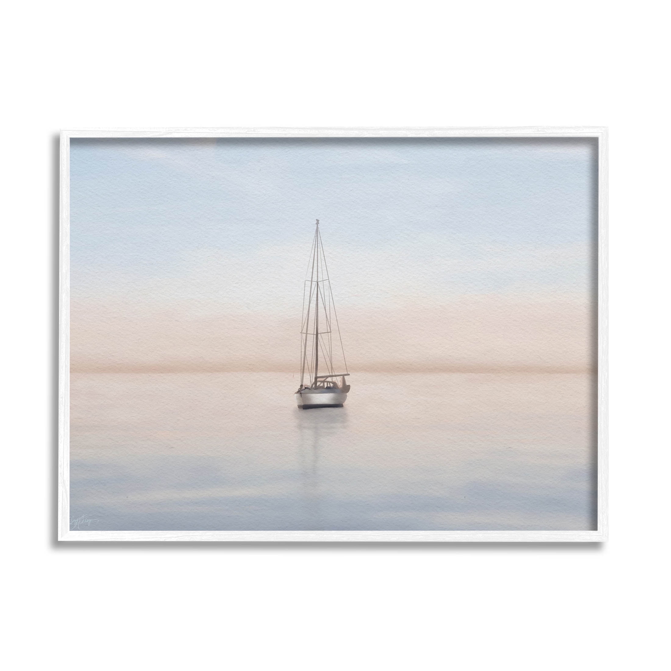 Stupell Industries Tranquil Boat Sunset Reflection Graphic Art White Framed Art Print Wall Art, Design by Elizabeth Medley