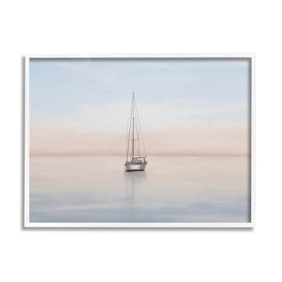 Stupell Industries Tranquil Boat Sunset Reflection Graphic Art White Framed Art Print Wall Art, Design by Elizabeth Medley