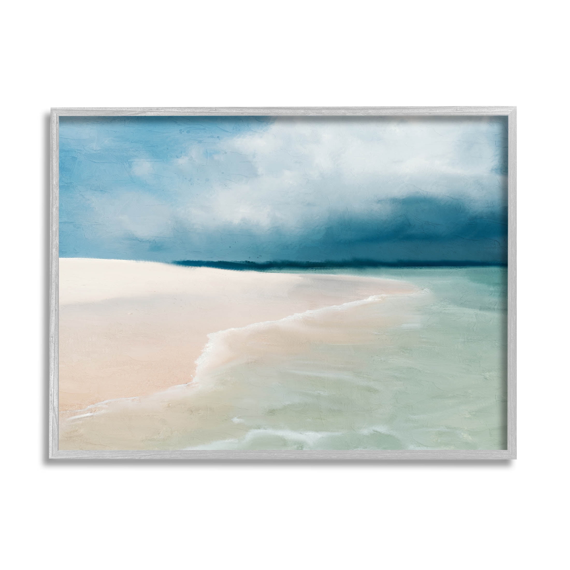 Stupell Industries Tranquil Clear Summer Beach Waves Painting Gray Framed Art Print Wall Art, Design by Kim Allen