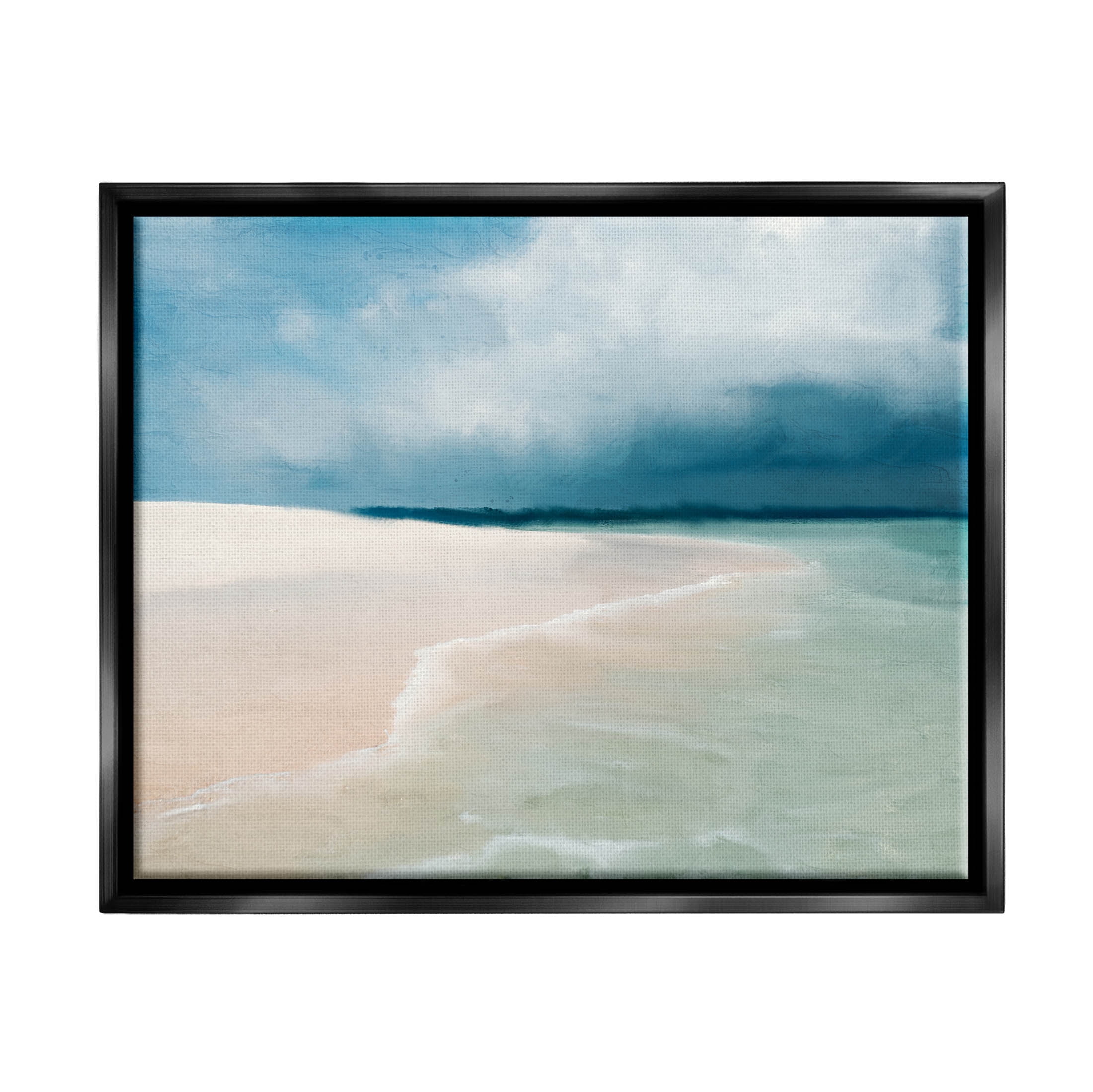 Stupell Industries Tranquil Clear Summer Beach Waves Painting Jet Black Floating Framed Canvas Print Wall Art, Design by Kim Allen