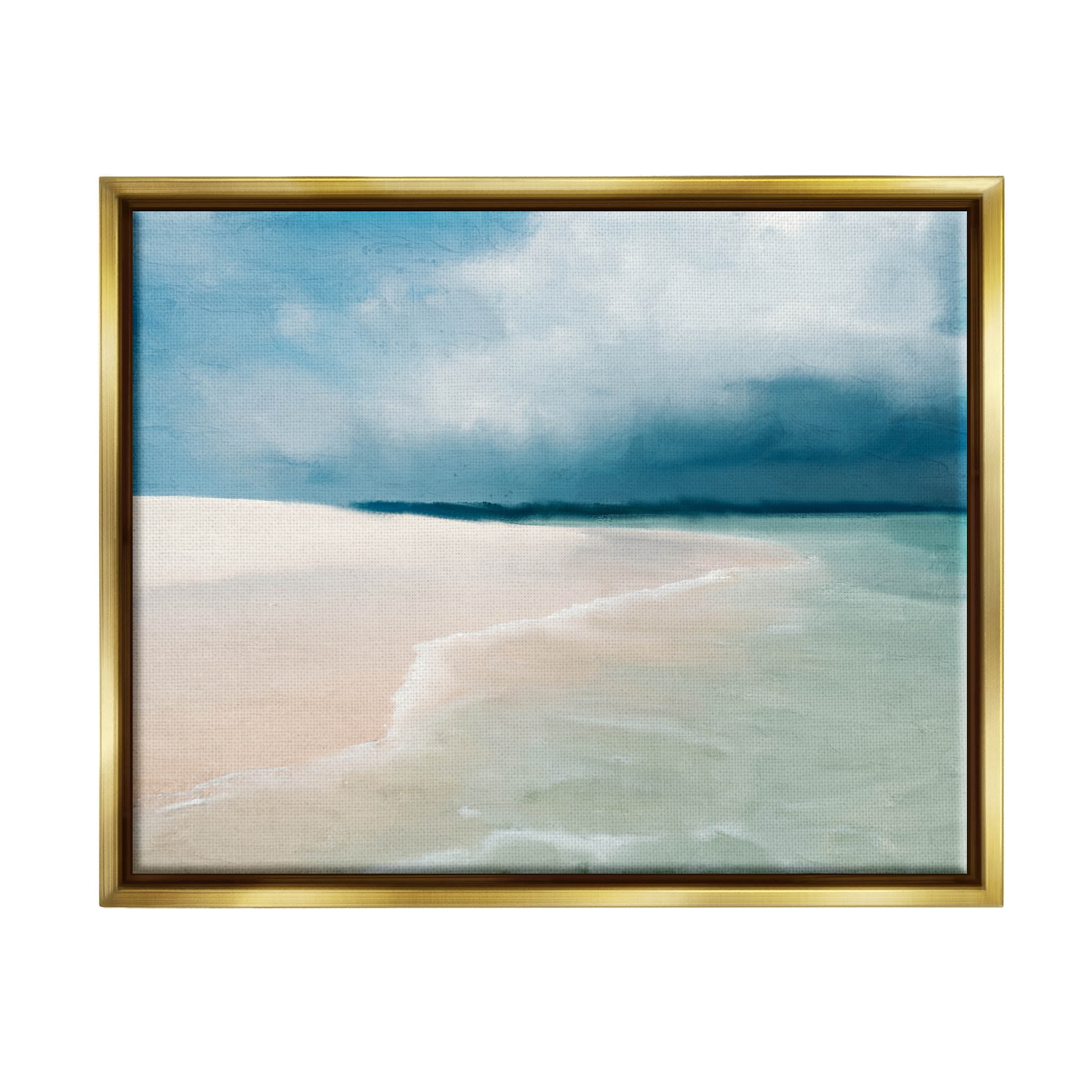 Stupell Industries Tranquil Clear Summer Beach Waves Painting Metallic Gold Floating Framed Canvas Print Wall Art, Design by Kim Allen