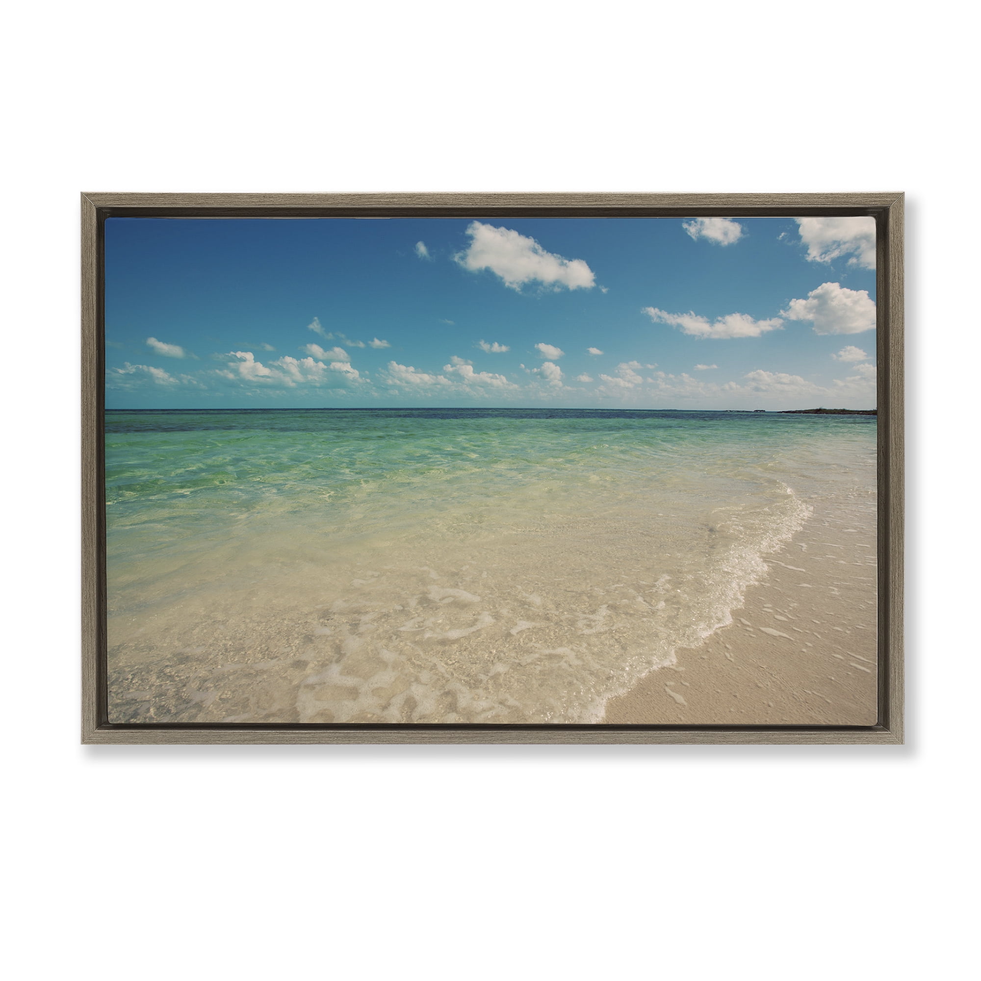 Stupell Industries Tranquil Coast Shore Coastal Photography Brown Floater Framed Canvas Art Print Wall Art, 31 x 21