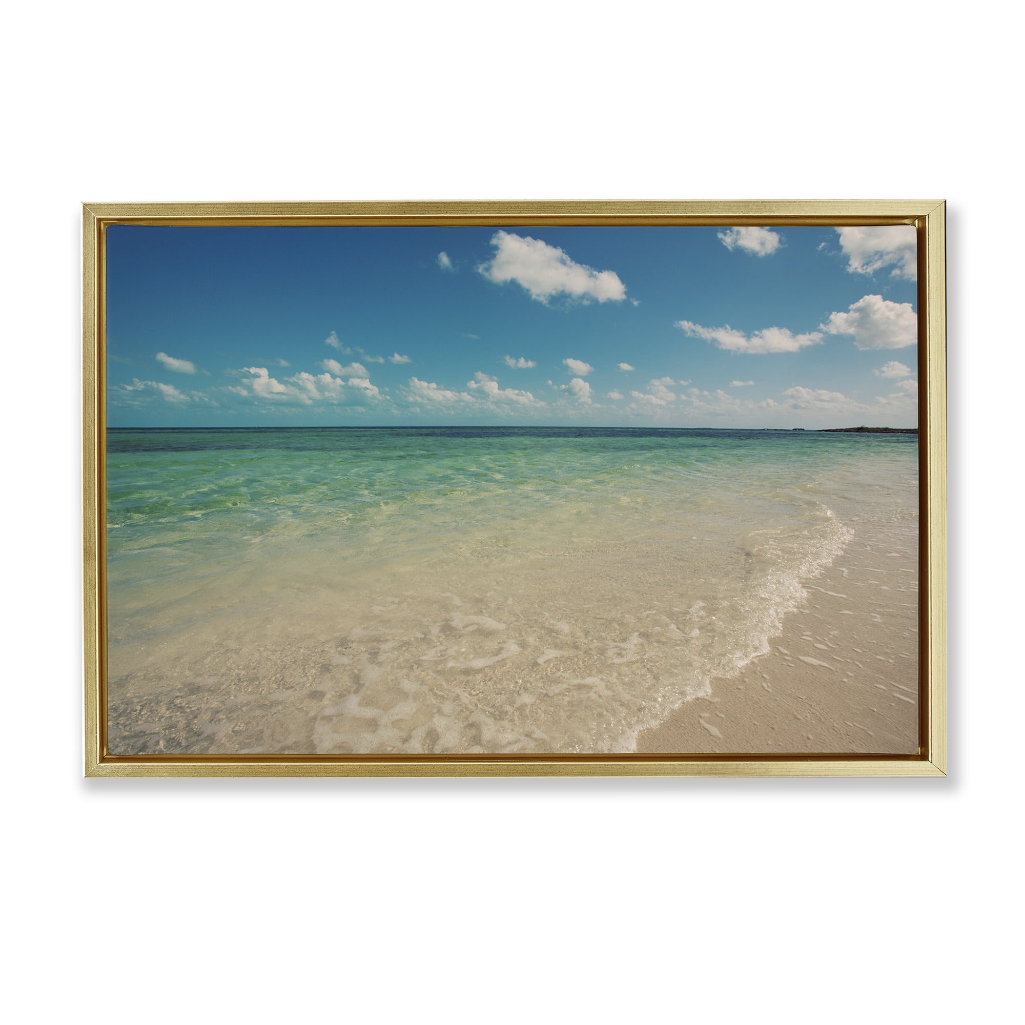 Stupell Industries Tranquil Coast Shore Coastal Photography Gold Floater Framed Canvas Art Print Wall Art, 25 x 17