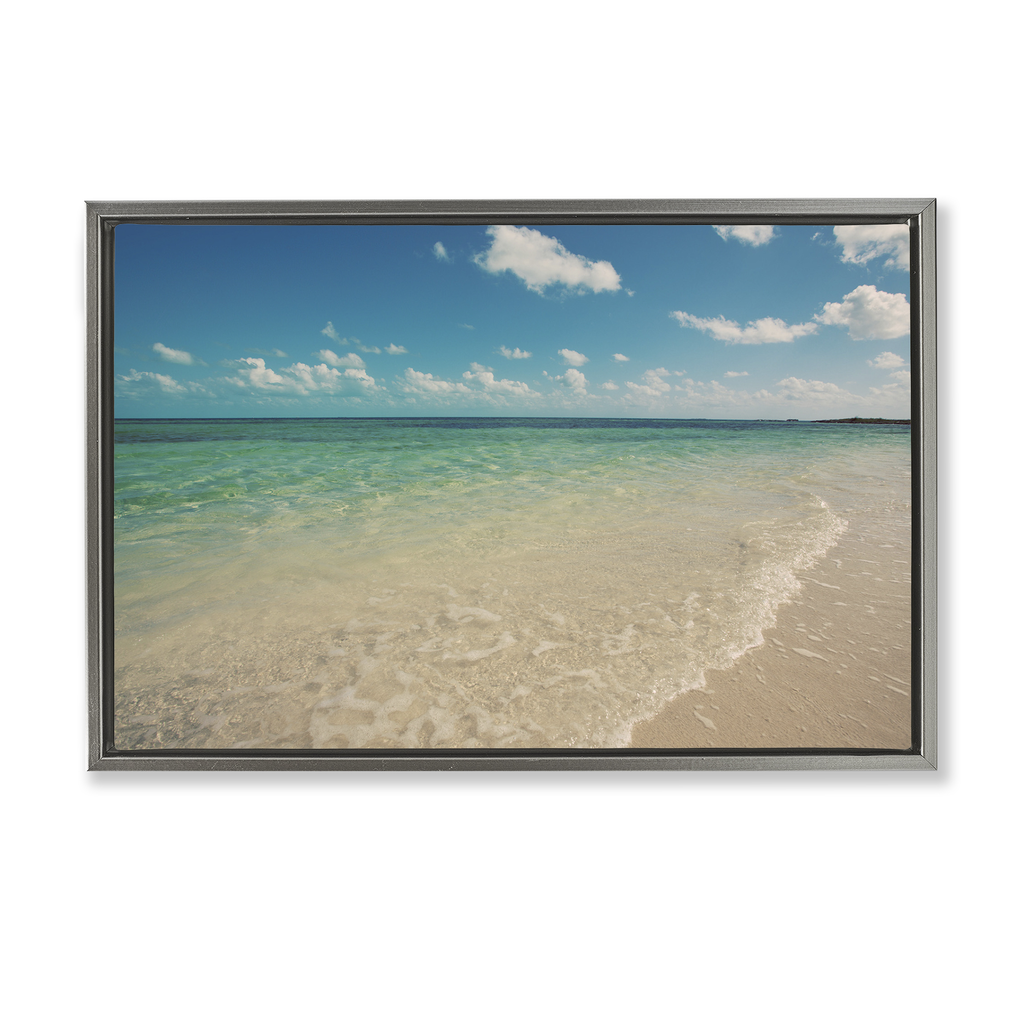 Stupell Industries Tranquil Coast Shore Coastal Photography Gray Floater Framed Canvas Art Print Wall Art, 25 x 17