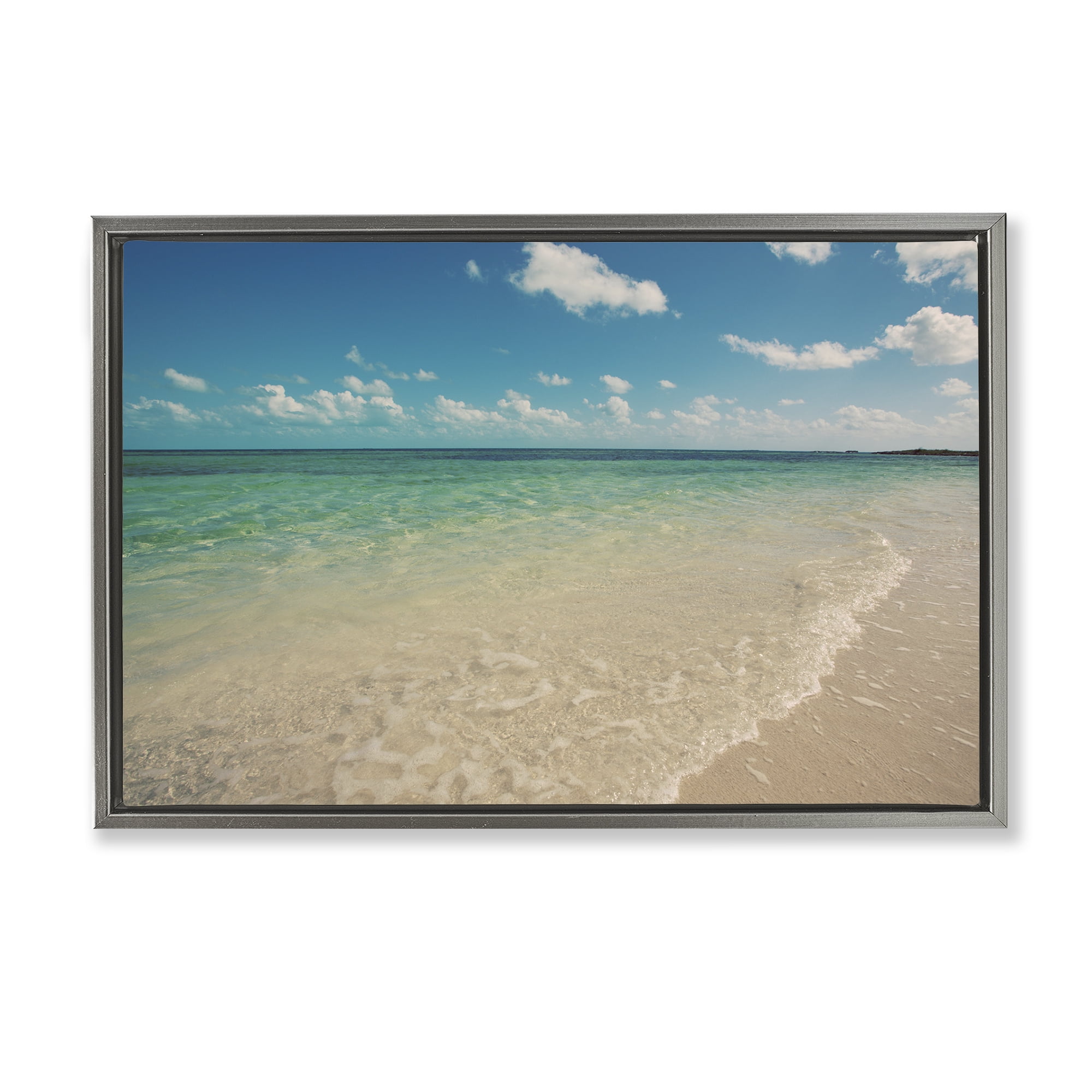 Stupell Industries Tranquil Coast Shore Coastal Photography Gray Floater Framed Canvas Art Print Wall Art, 31 x 21