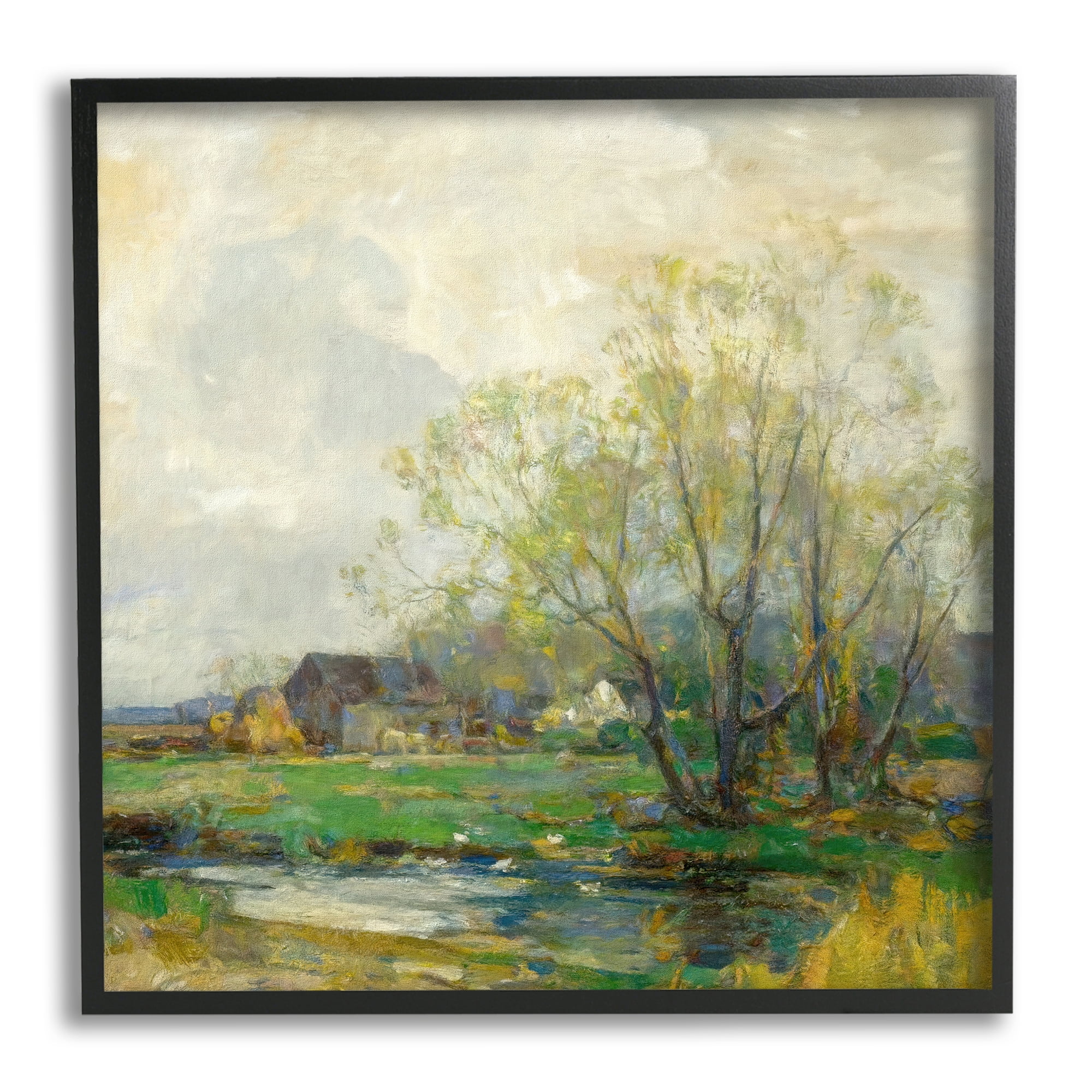 Stupell Industries Tranquil Countryside Marsh Distant Farm Land Trees Framed Wall Art, 24 x 24, Design by Alpenglow Workshop