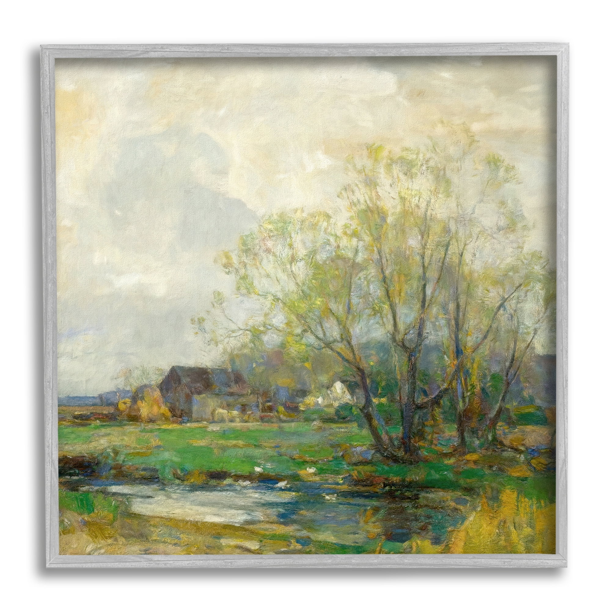 Stupell Industries Tranquil Countryside Marsh Distant Farm Land Trees Framed Wall Art, 24 x 24, Design by Alpenglow Workshop