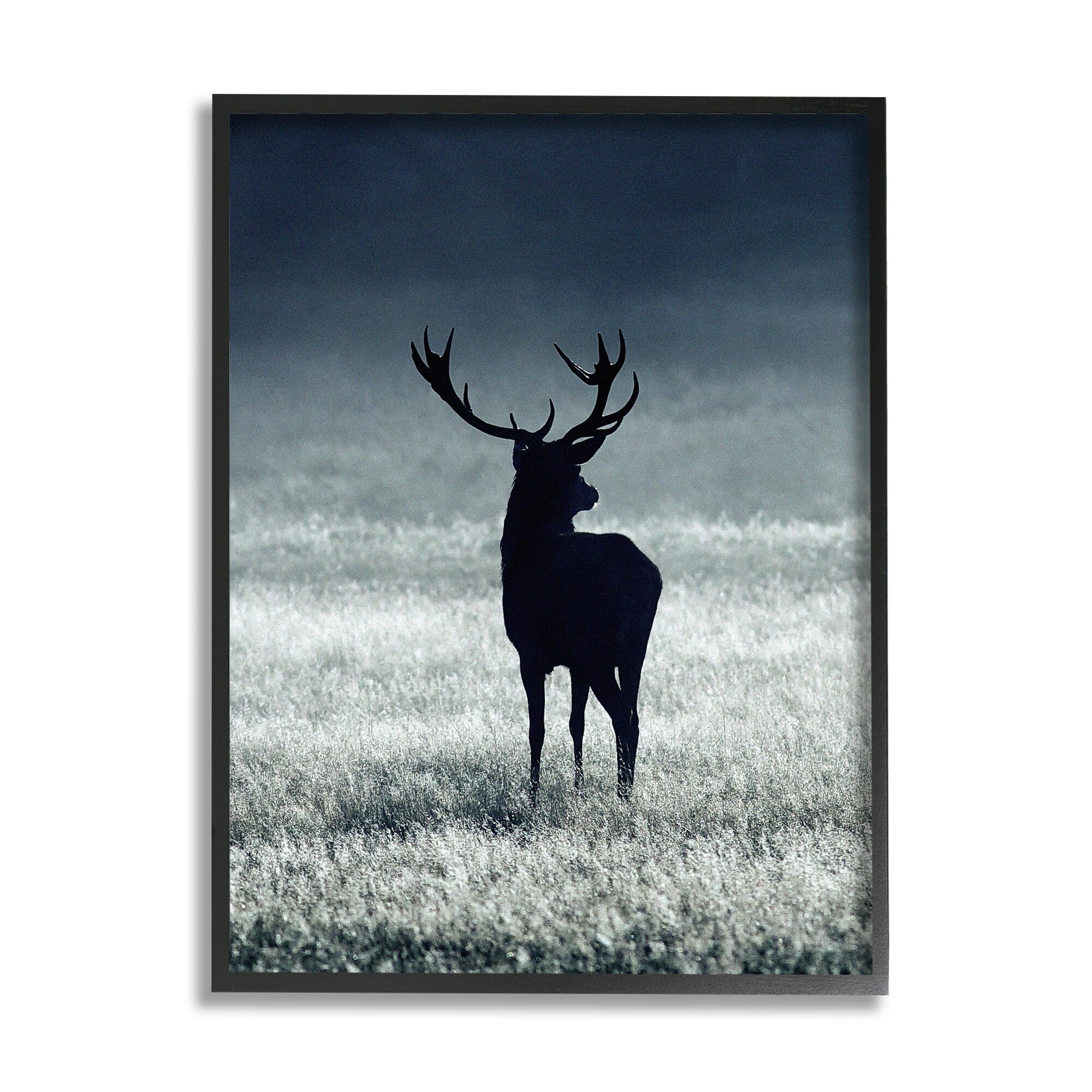 Stupell Industries Tranquil Deer Silhouette Foggy Winter Field Landscape Photography Black Framed Art Print Wall Art, 11x14, by Incado
