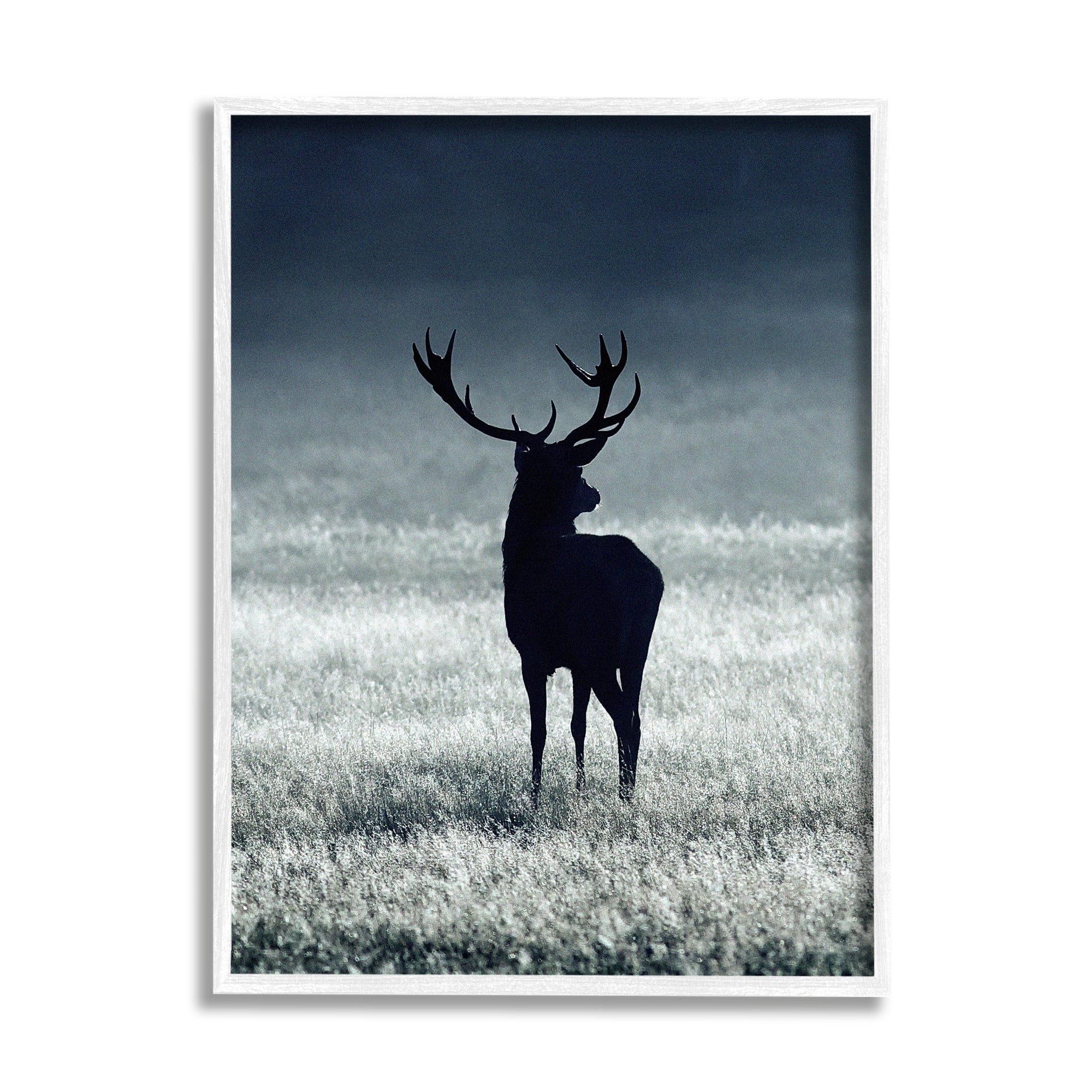 Stupell Industries Tranquil Deer Silhouette Foggy Winter Field Landscape Photography White Framed Art Print Wall Art, 24x30, by Incado