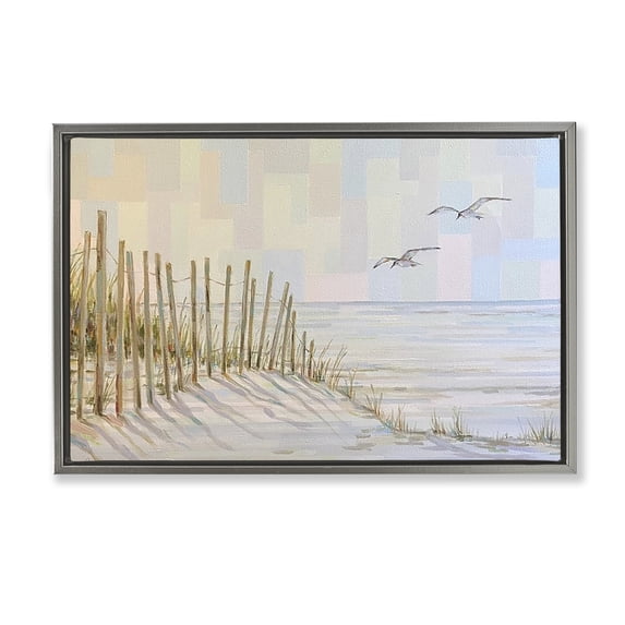 Stupell Industries Tranquil Dunes Coastal Landscape Beach Painting Gray Floater Framed Canvas Art Print Wall Art, 31 x 21