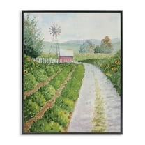 Stupell Industries Tranquil Farm Path Landscape & Nature Painting Black Framed Art Print Wall Art, 11 x 14