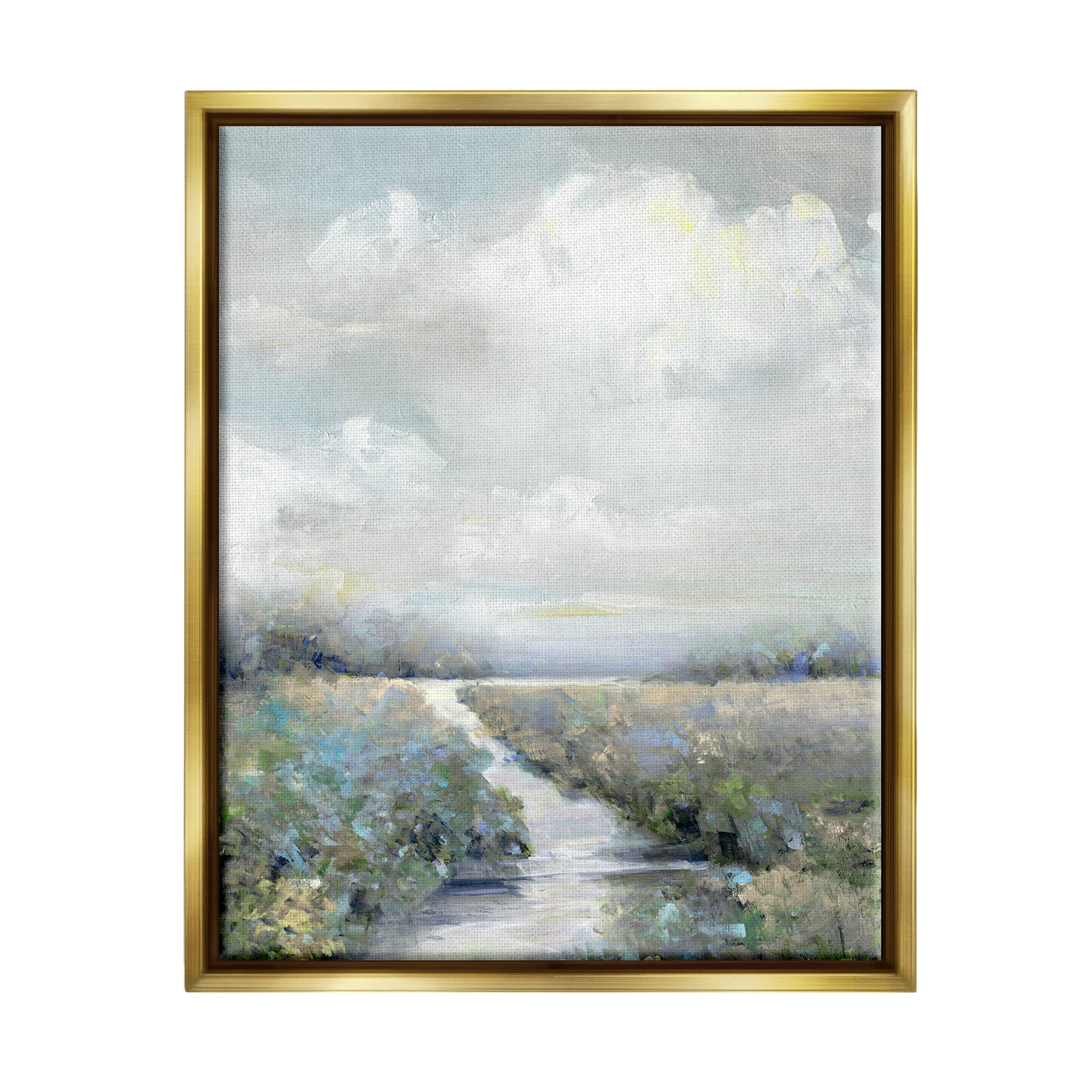 Tranquil Meadow Path Abstract Canvas Print with Gold Frame