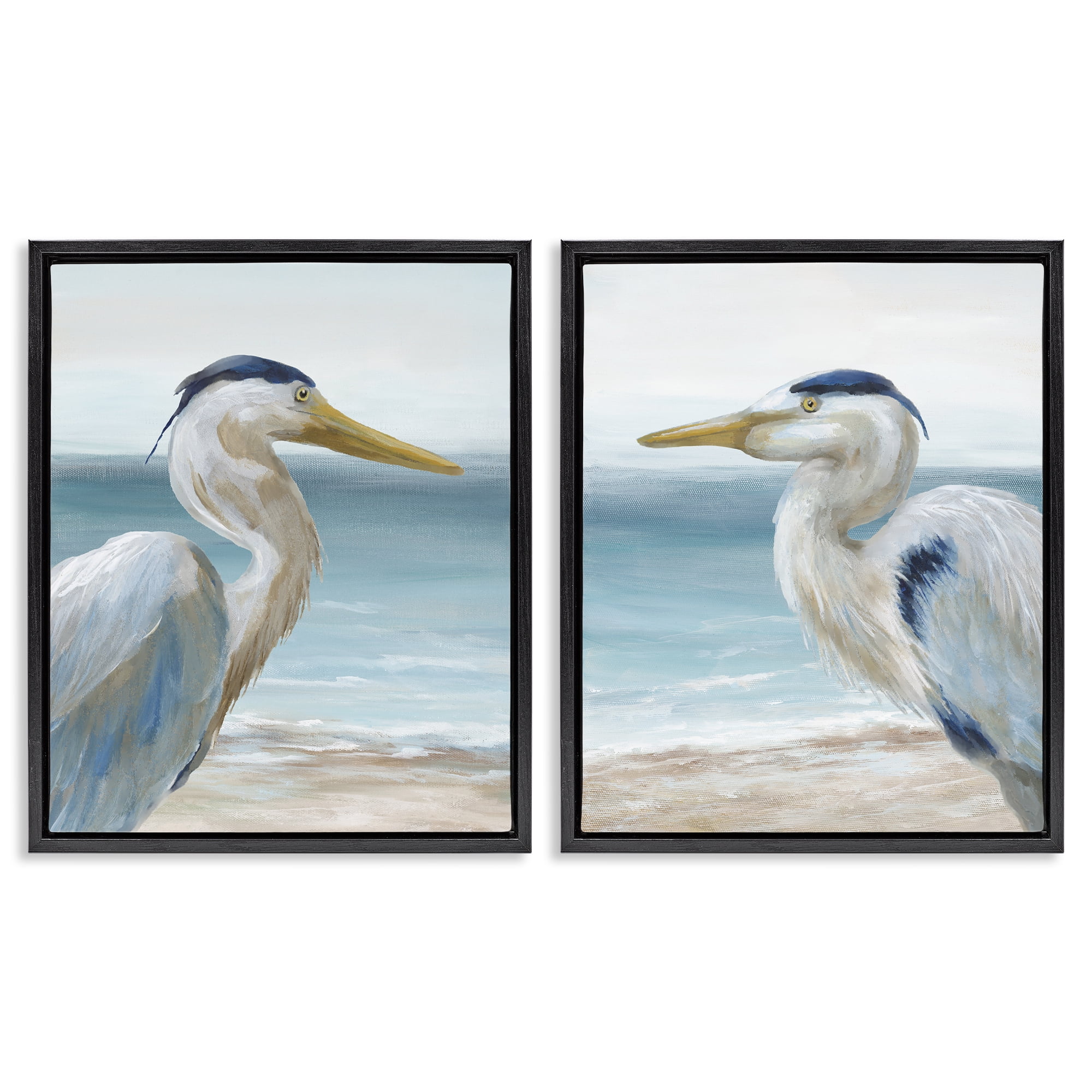 Stupell Industries Tranquil Gaze Herons 2 Piece Black Framed Floater Canvas Set, design by Nan