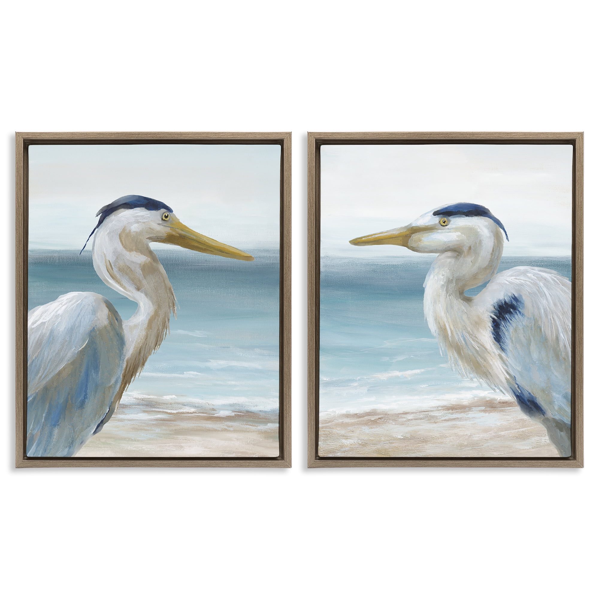 Stupell Industries Tranquil Gaze Herons 2 Piece Brown Framed Floater Canvas Set, design by Nan