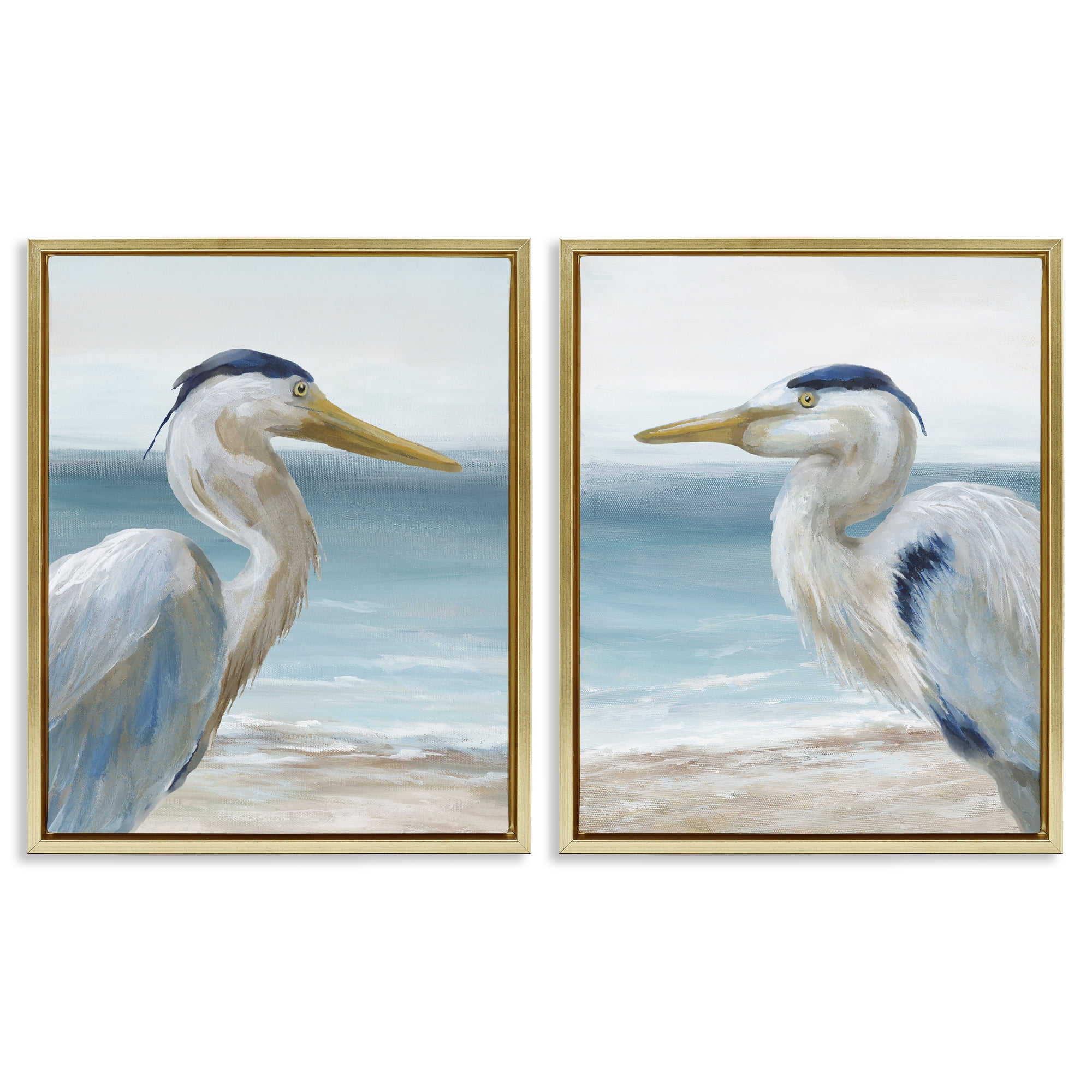 Stupell Industries Tranquil Gaze Herons 2 Piece Gold Framed Floater Canvas Set, design by Nan