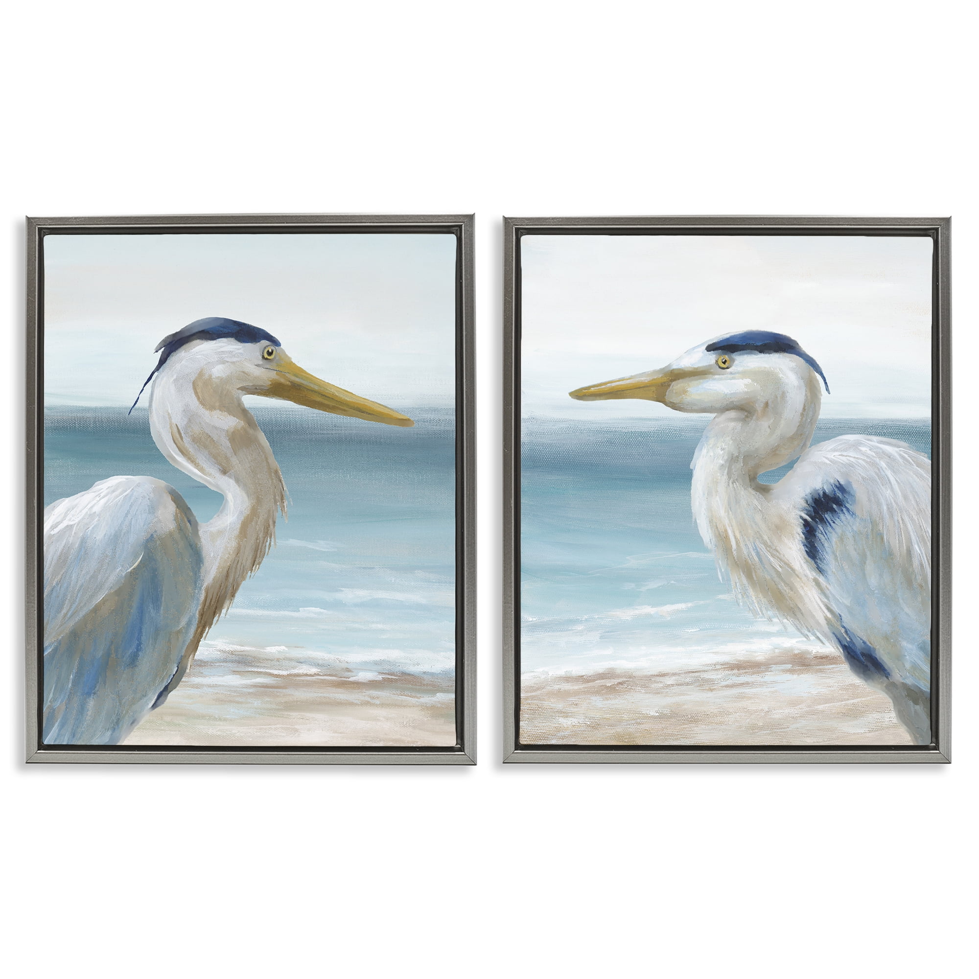 Stupell Industries Tranquil Gaze Herons 2 Piece Gray Framed Floater Canvas Set, design by Nan