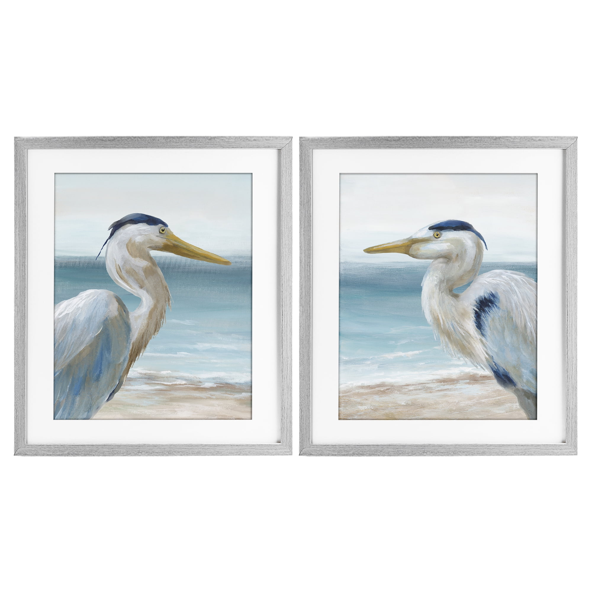 Stupell Industries Tranquil Gaze Herons 2 Piece Gray Framed Print Under Glass Set, design by Nan