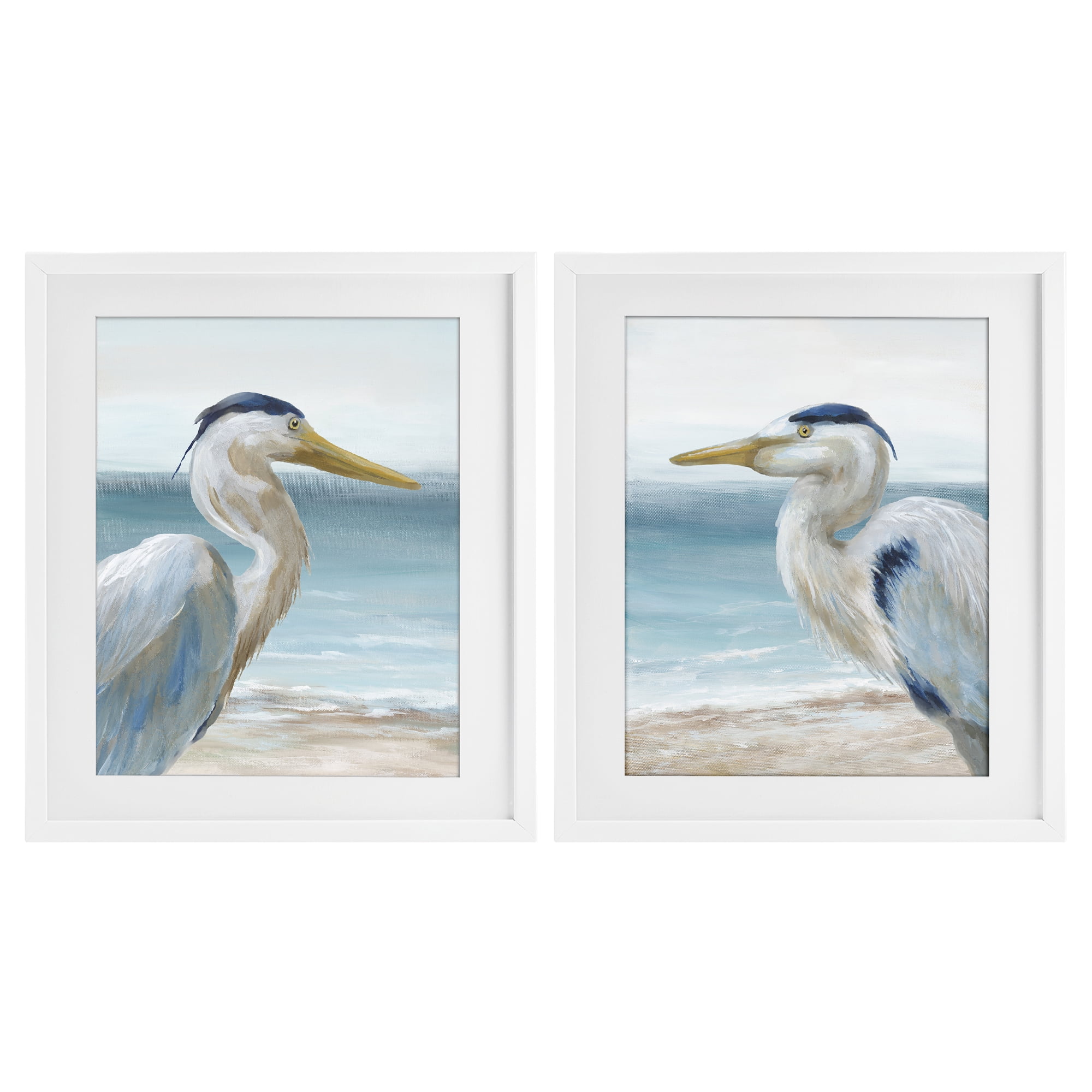 Stupell Industries Tranquil Gaze Herons 2 Piece White Framed Print Under Glass Set, design by Nan