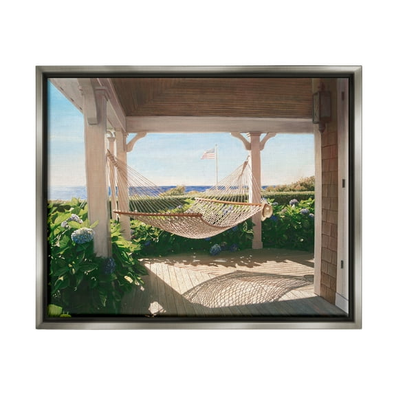 Stupell Industries Tranquil Hammock Warm Sunlit Porch Rural Garden Painting Luster Gray Floating Framed Canvas Print Wall Art, Design by Tom Mielko