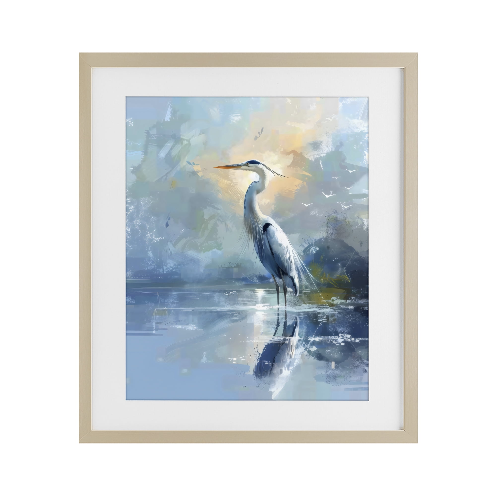 Stupell Industries Tranquil Heron with Dawn Glow Birch Framed Print Under Glass, design by Creative Studio