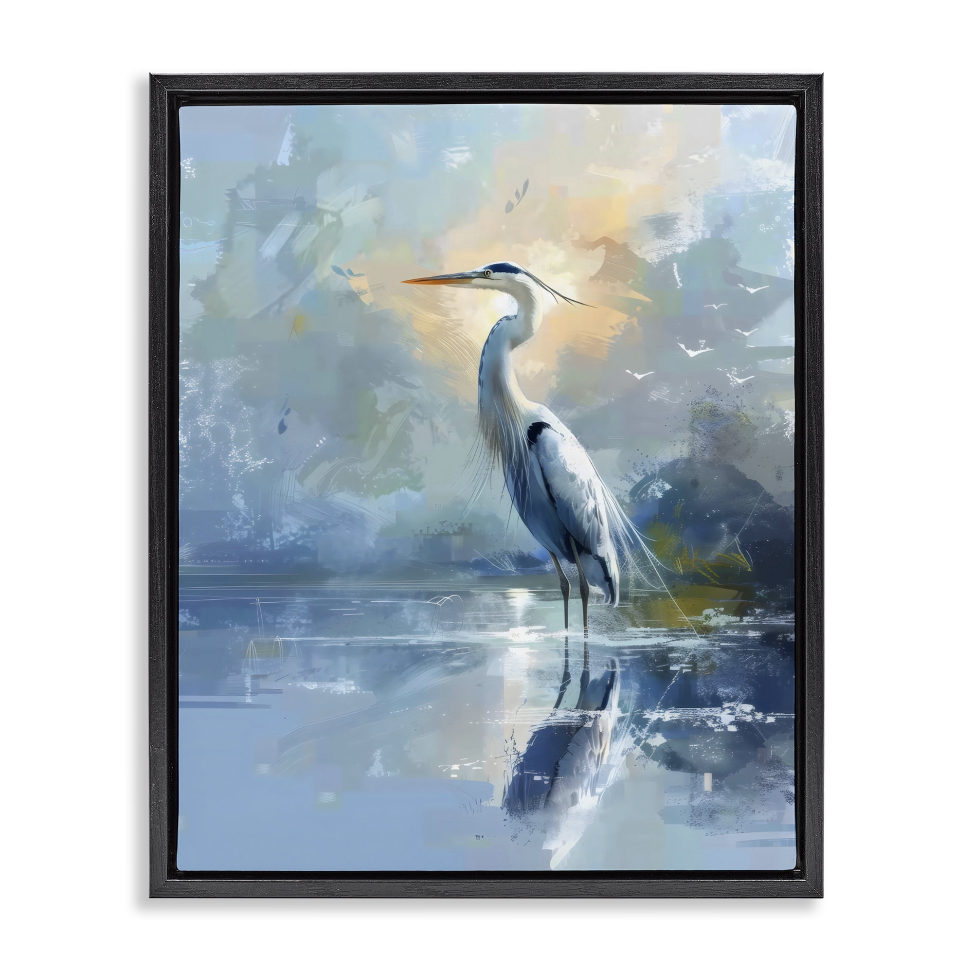 Stupell Industries Tranquil Heron with Dawn Glow Black Framed Floater Canvas Wall Art, design by Creative Studio