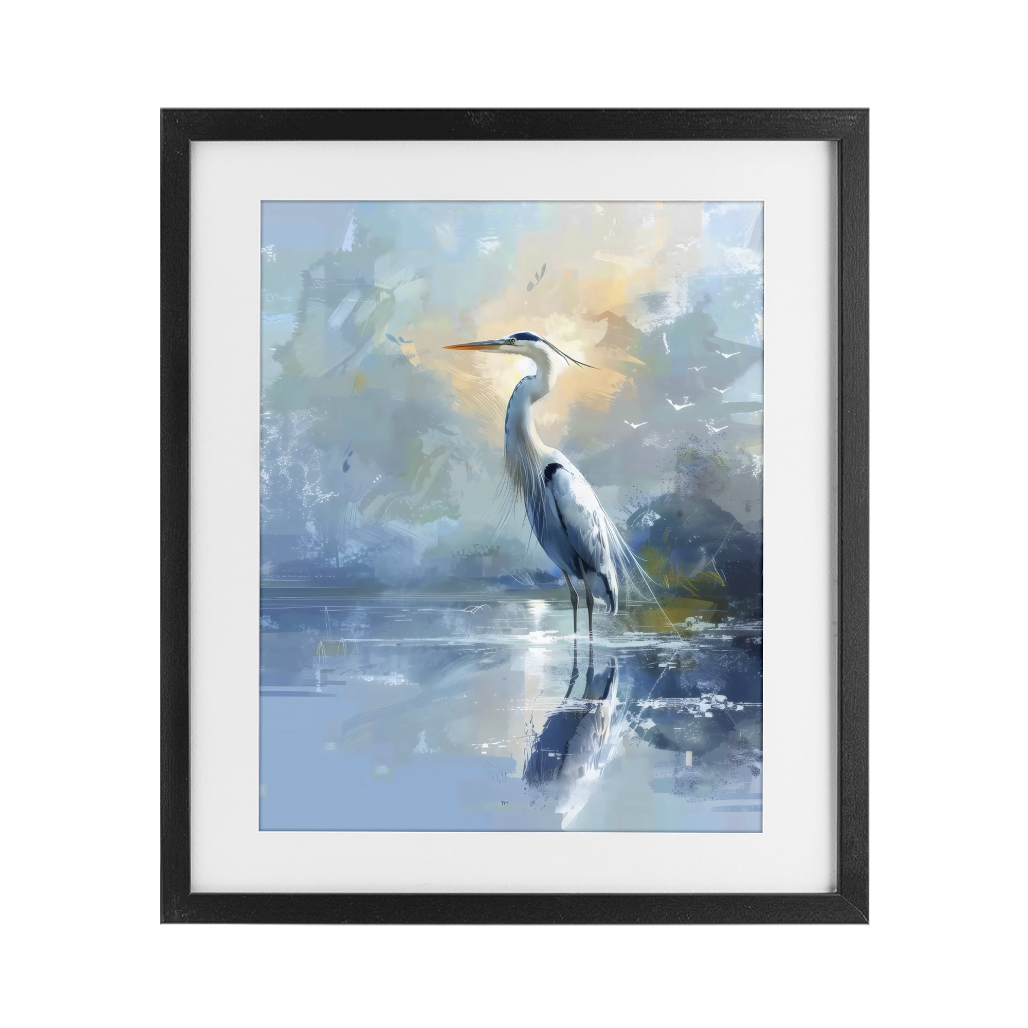 Stupell Industries Tranquil Heron with Dawn Glow Black Framed Print Under Glass, design by Creative Studio