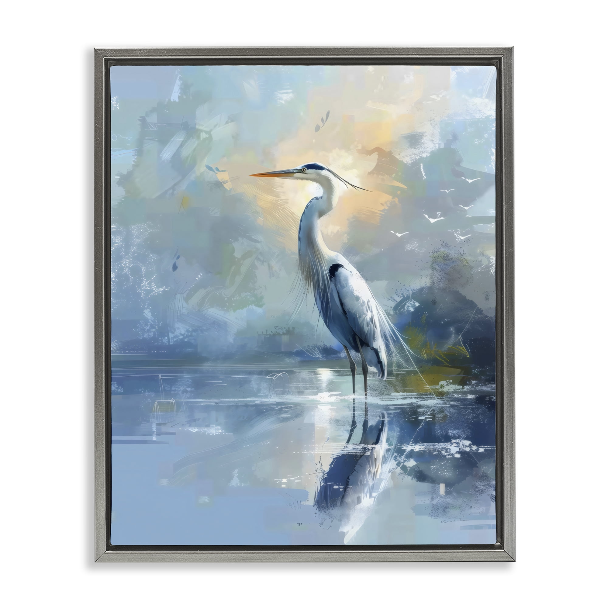 Stupell Industries Tranquil Heron with Dawn Glow Gray Framed Floater Canvas Wall Art, design by Creative Studio
