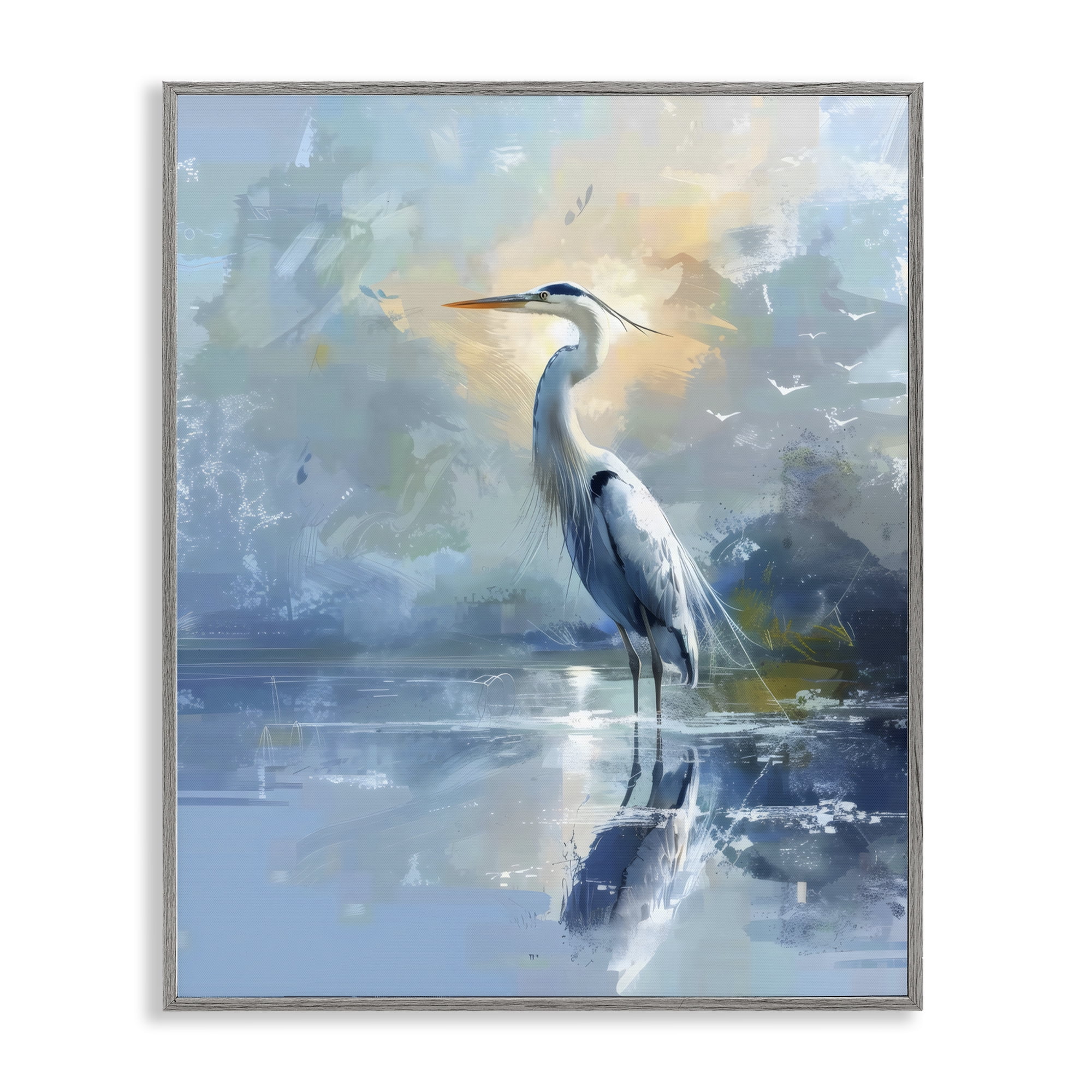 Stupell Industries Tranquil Heron with Dawn Glow Gray Framed Giclee Art, design by Creative Studio